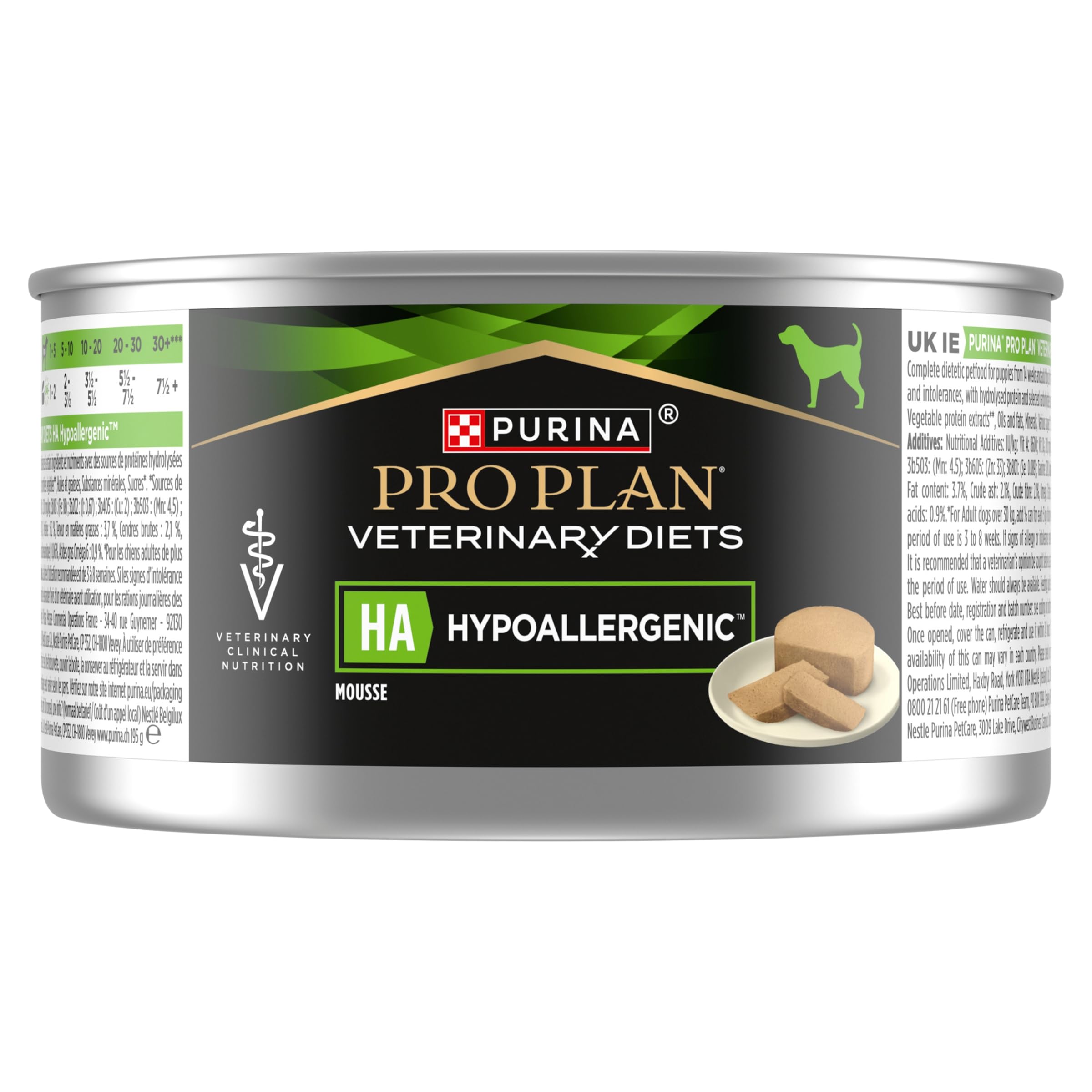 Pro Plan Veterinary Diets Purina HA hipoalergiczna | 24 x 195 g | Kompletna karma dietetyczna dla psów z nietolerancjami pokarmowymi