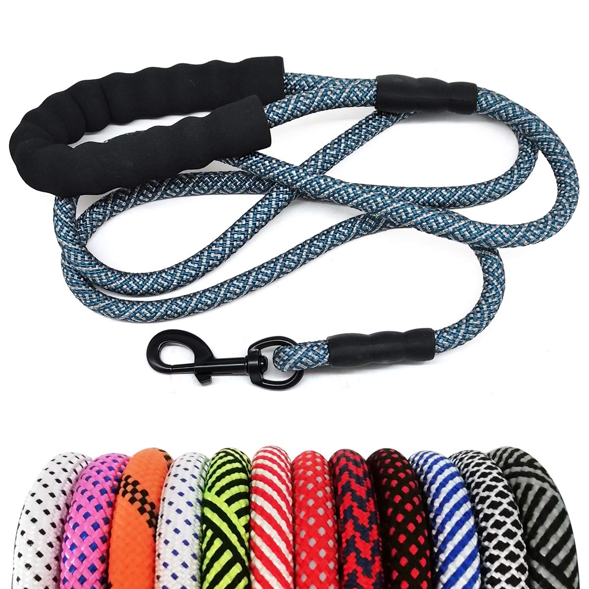 MayPaw Heavy Duty Rope Dog Leash, 3/4/5/6/7/8/10/12/15 FT Nylon Pet Leash, Soft Padded Handle Thick Lead Leashes for Large Medium Dogs (Navy, 1/2" * 6
