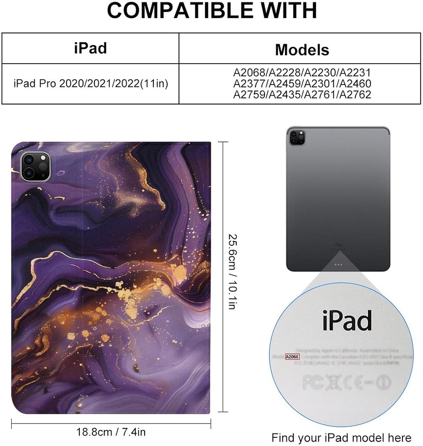 Purple and Gold Abstract Printed Case Trifold Stand Protective Cover Compatible with IPAD Pro 20/21/22(11in)