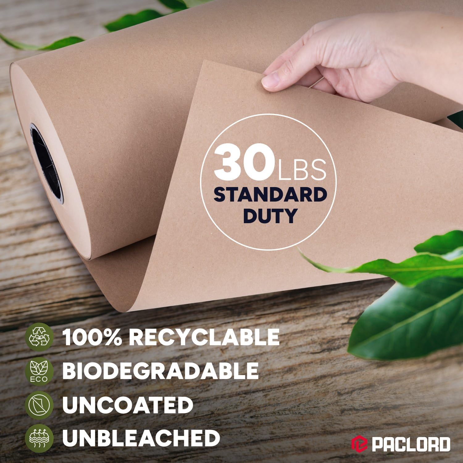 Rollo de papel kraft marrón natural de 24 x 14400 pulgadas (1200 pies), grado estándar de 30 libras, fabricado en Estados Unidos, rollo grande de papel de regalo marrón, núcleo de 3 pulgadas