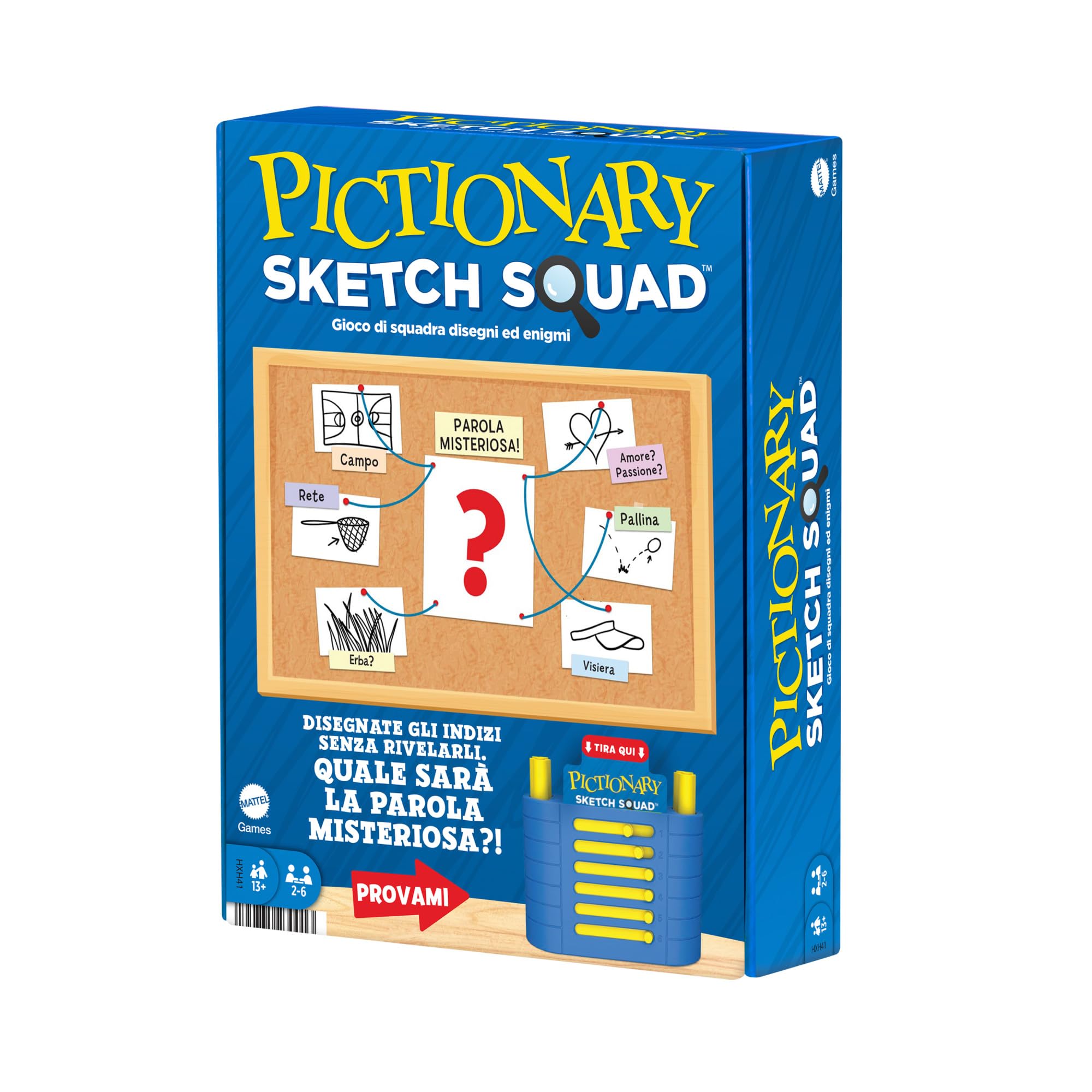 Mattel Games - Pictionary Sketch Squad, gioco di squadra e disegno cooperativo, con lavagnette, pennarelli e porta indizi, 2-​6 giocatori, giocattolo per adolescenti e adulti, 13+ anni, HXH41