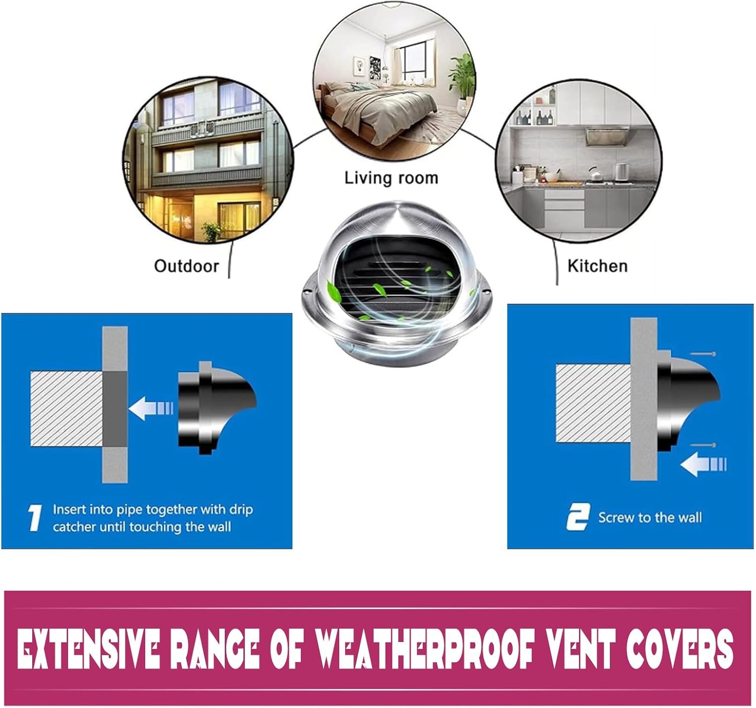 Weather Proof Air Vent Round Duct Wall Vent Cap,Bullnose Design Wall Vents, Suitable For All Ventilation Ducts, Bathroom Vents And Range Hoods, Air Conditioning Units (Size : 190mm/7.48in)