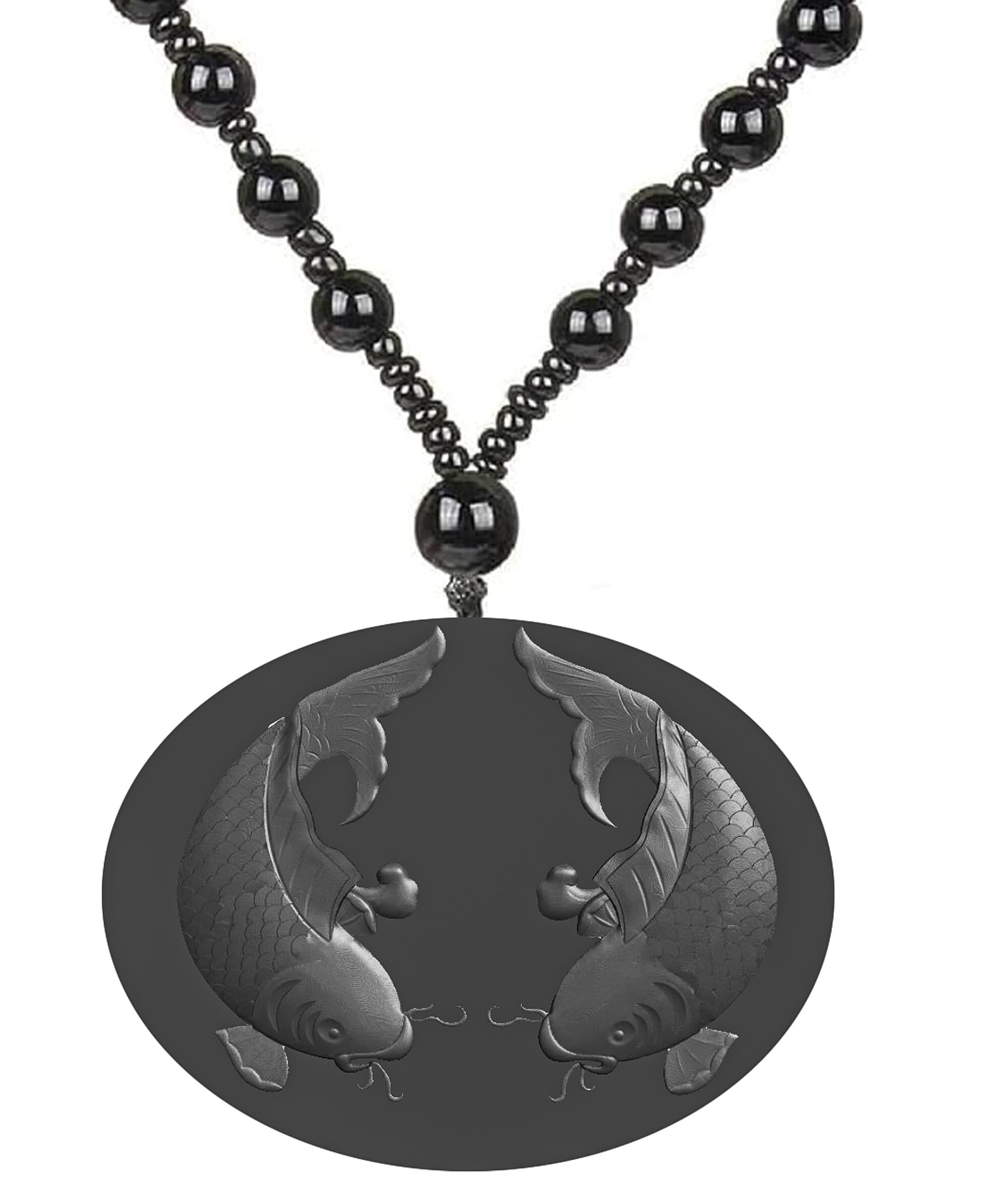 Tribal Fish Pattern Pendant Charm Necklace for Men Women Black Beaded Mala Bold Oceanic Aquatic Design Jewelry Accessory with Engraved Scale Design for Surfers and Travelers Gift for Friend-image-39