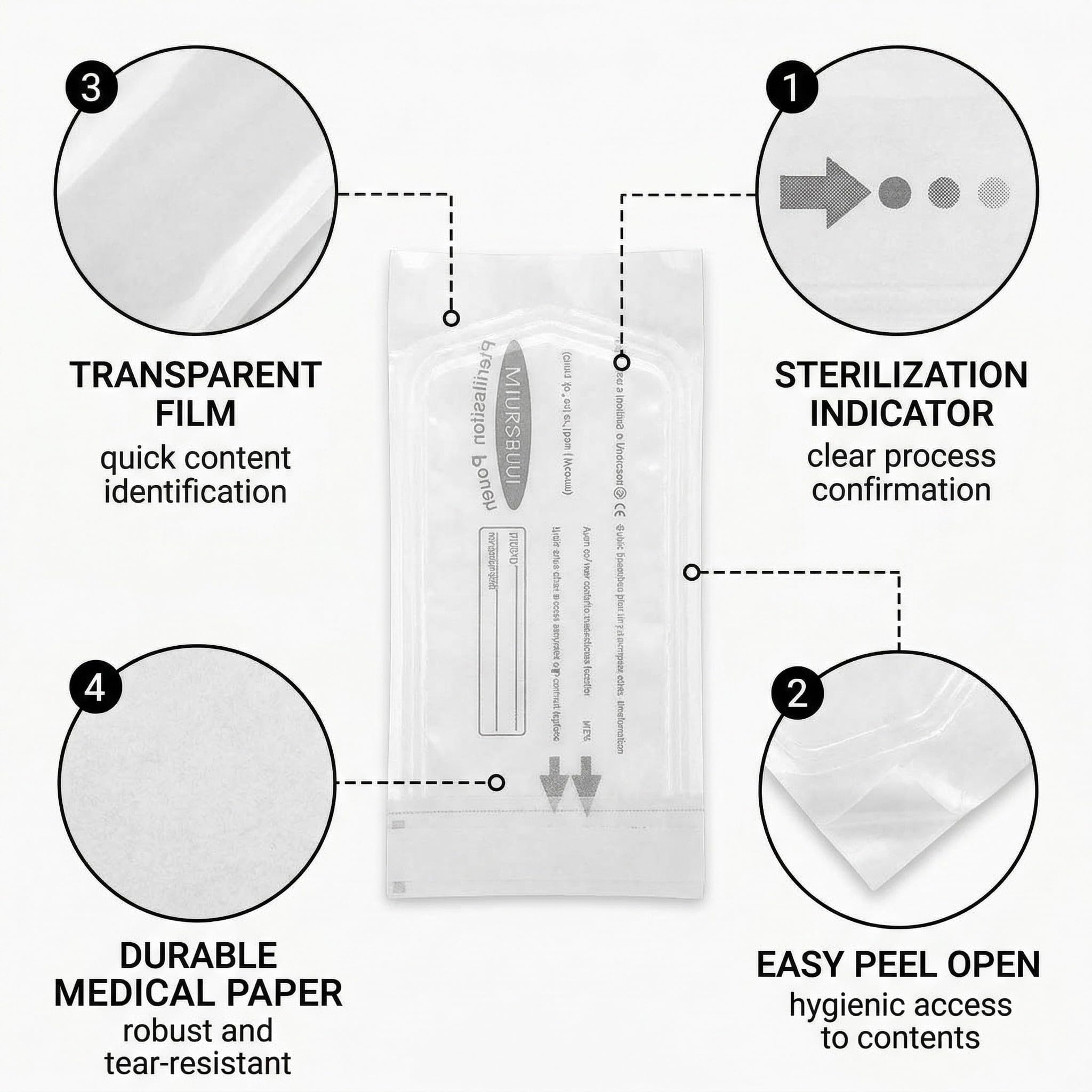 Buste mediche di sterilizzazione 110 Sacchetti sterili in PVC,Sacchetti autosigillanti per la pulizia(57 x 130 mm)