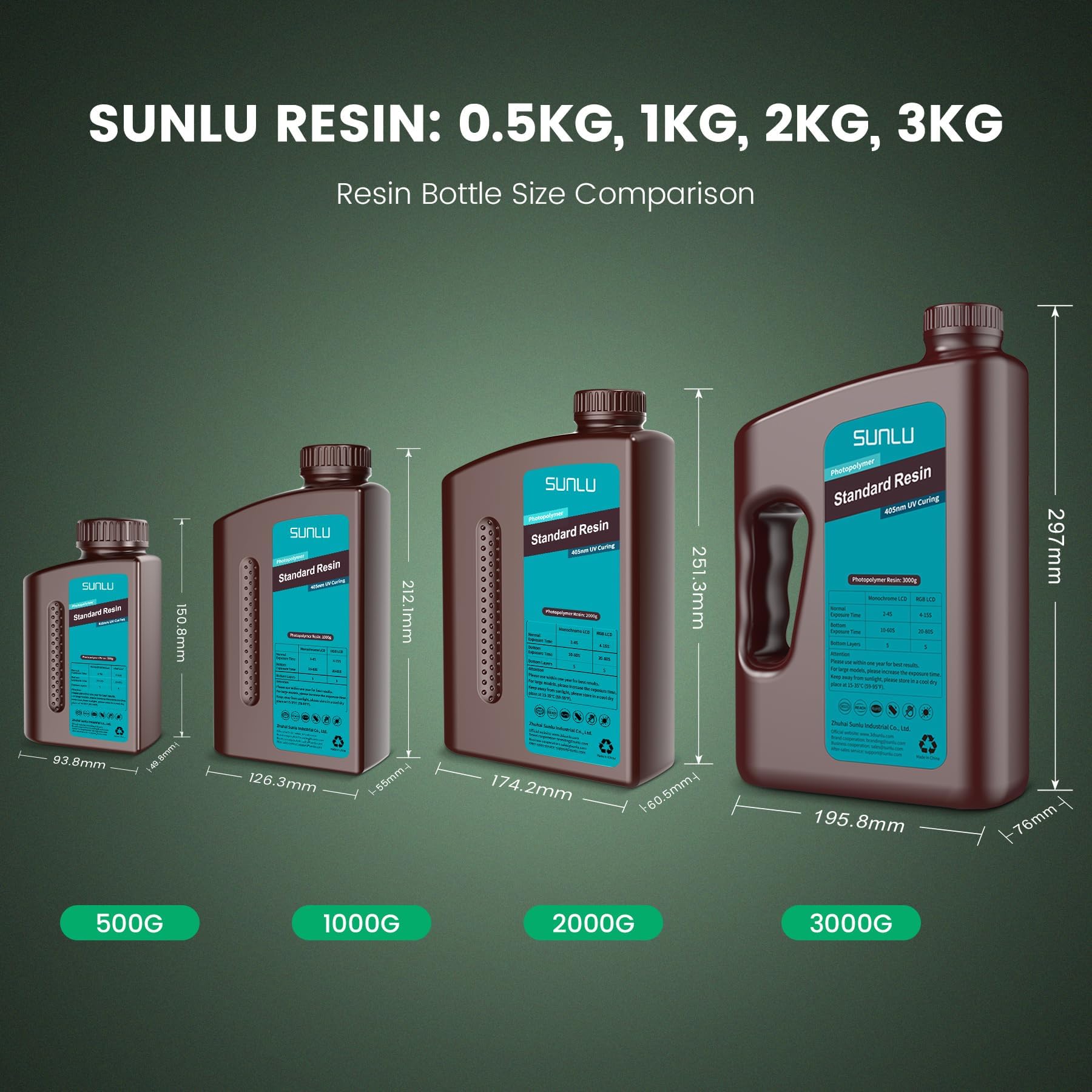 SUNLU Resina standard 2000 g per stampante 3D, resina fotopolimerica ad asciugatura rapida per stampanti LCD/DLP/SLA, UV 395-405nm, basso restringimento e alta precisione, 2 kg, bianco