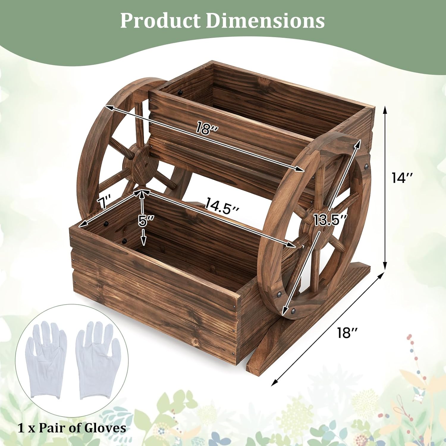 Byroce Wooden Wagon Planter Box, 2-Tier Raised Garden Bed with Drainage Holes for Flowers, Vegetables & Herbs, Indoor Outdoor Decorative Wheel Cart for Patio, Yard & Balcony, Rustic (1)