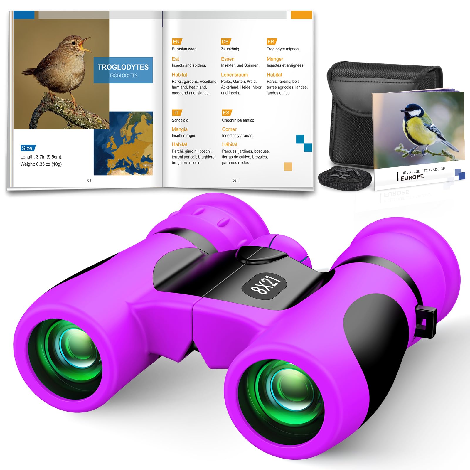 Upgrade Impermeabile Compatto Binocolo per Bambini - 8x21, All'aperto Idea Giocattoli Regalo