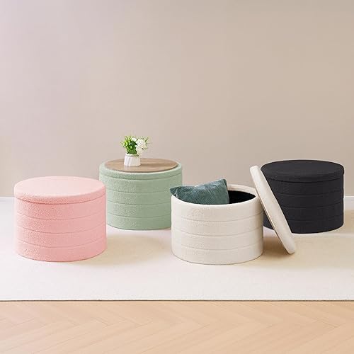 Miniatura 8 de B FSOBEIIALEO Otomana con almacenamiento, taburete otomano redondo de almacenamiento Sherpa, reposapiés Boucle 22 x 22 x 15.75 pulgadas (rosa)