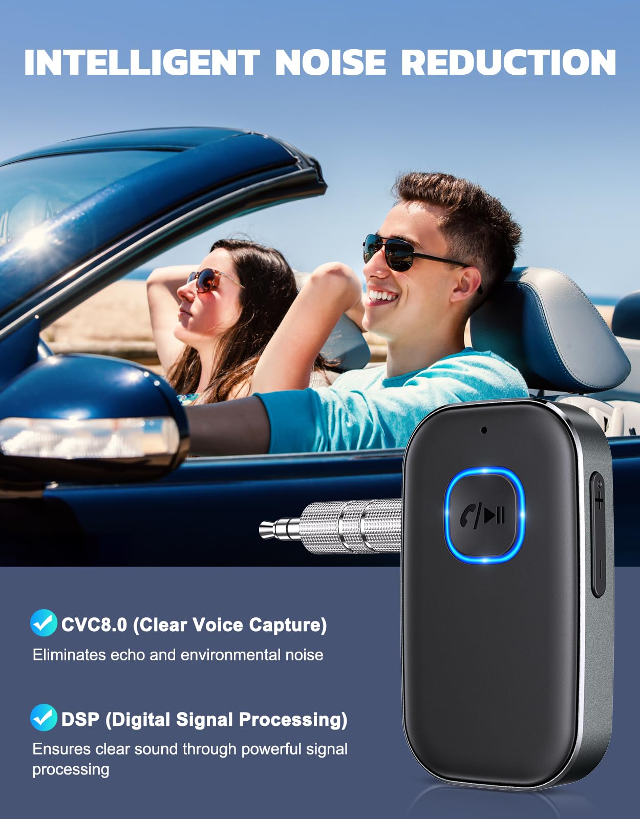 COMSOON Receptor Bluetooth para automóvil, adaptador Bluetooth AUX de 3.5 mm con cancelación de ruido, receptor de audio inalámbrico para auriculares estéreo doméstico/con cable, llamadas manos libres