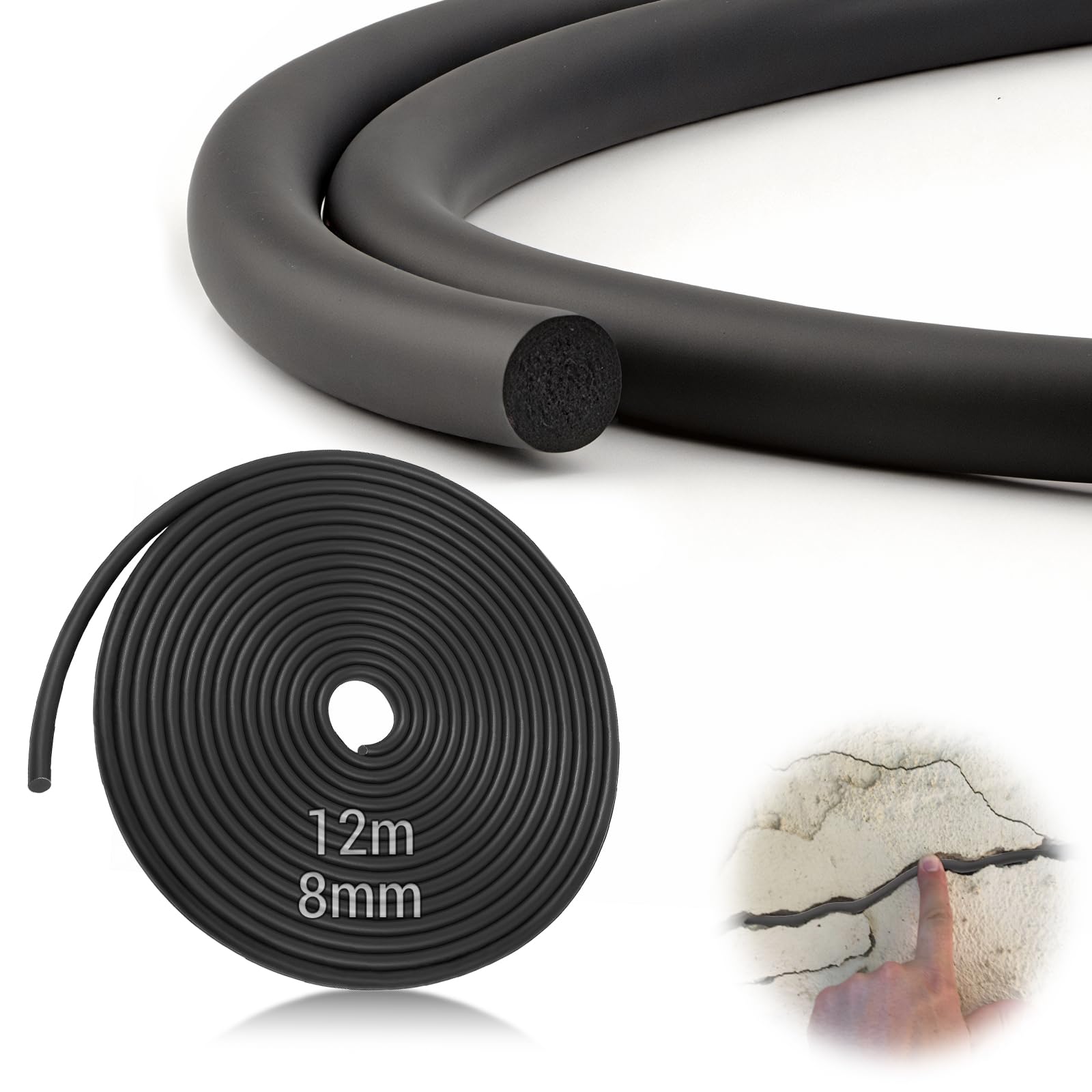 Tira de Sellado de Goma de Espuma Ø 8 mm Goma Espuma 12 m Cordón de Sellado de Juntas EPDM Perfil de Relleno de Juntas Negra Junta de Goma Esponjosa para Puertas Ventanas Paredes y Techos