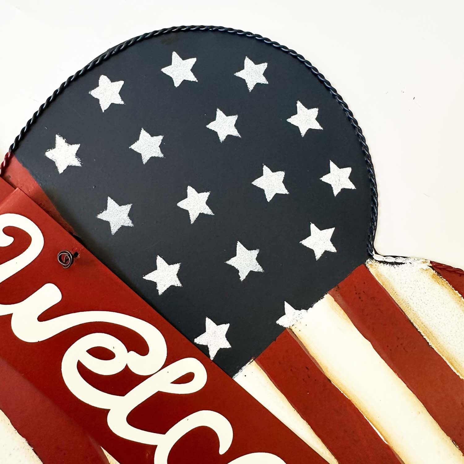 Patriotic American USA Flag Heart Welcome Sign Metal Garden Yard Stake, 16" x 22.5", Outdoor 4th of July Decor, USA Independence Day Decor for Lawn, Porch & Yard