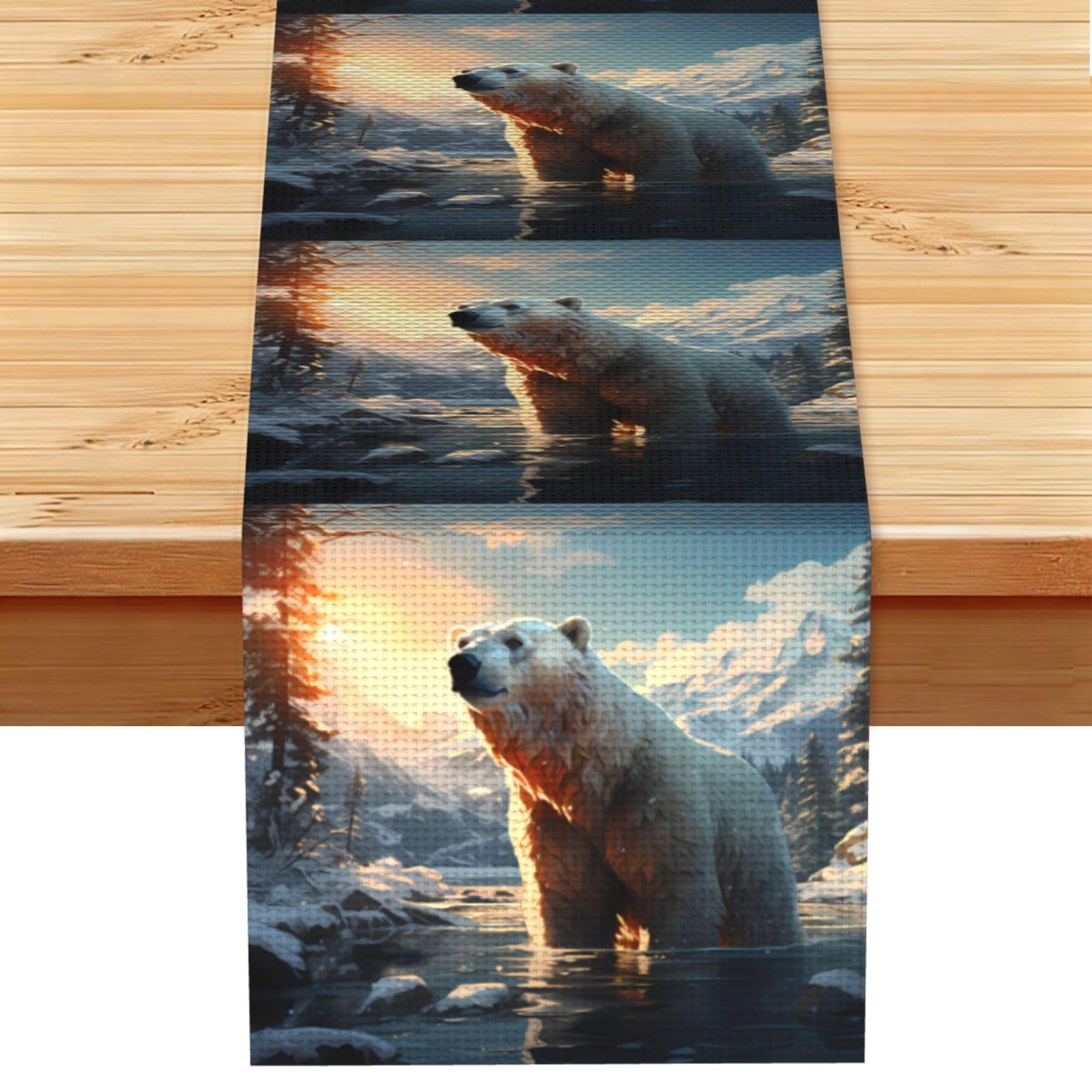 Polar bear in winter Table Runner 13x72 Inch Dining Decor
