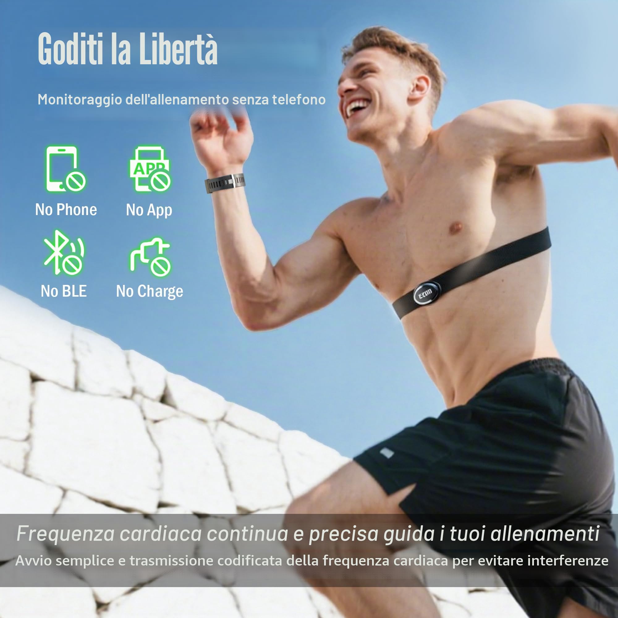 EZON Cardiofrequenzimetro e fascia toracica, cardiofrequenzimetro, orologio sportivo con HRM, impermeabile, cronometro, carillon orario T007