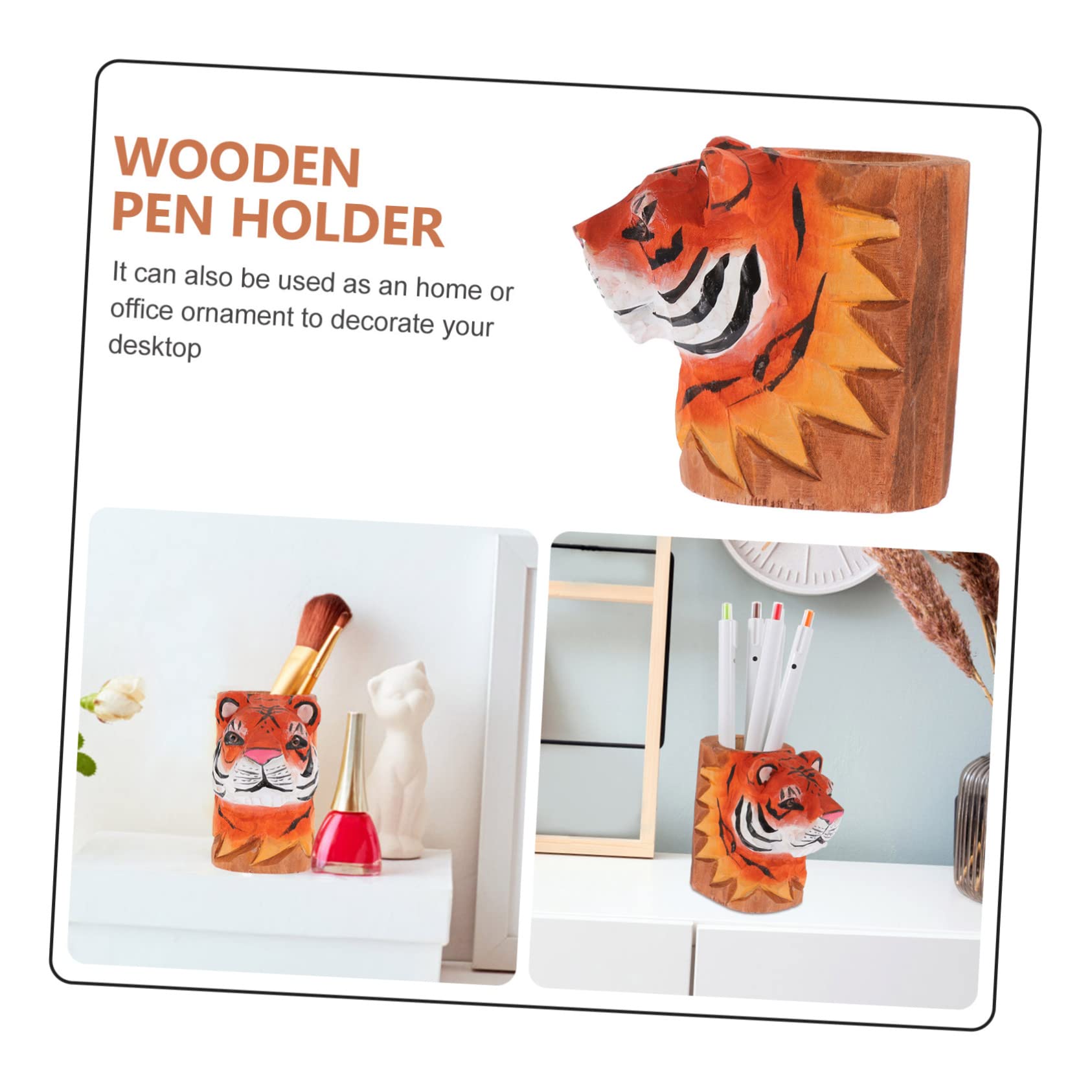 Operitacx 2stücke Tiger Design Stiftehalter Aus Holz Multifunktionaler Schreibtisch-organizer Für Stifte Bleistifte Und Zubehör Für Büro Schule Und Zuhause Kreatives Deko-element Für