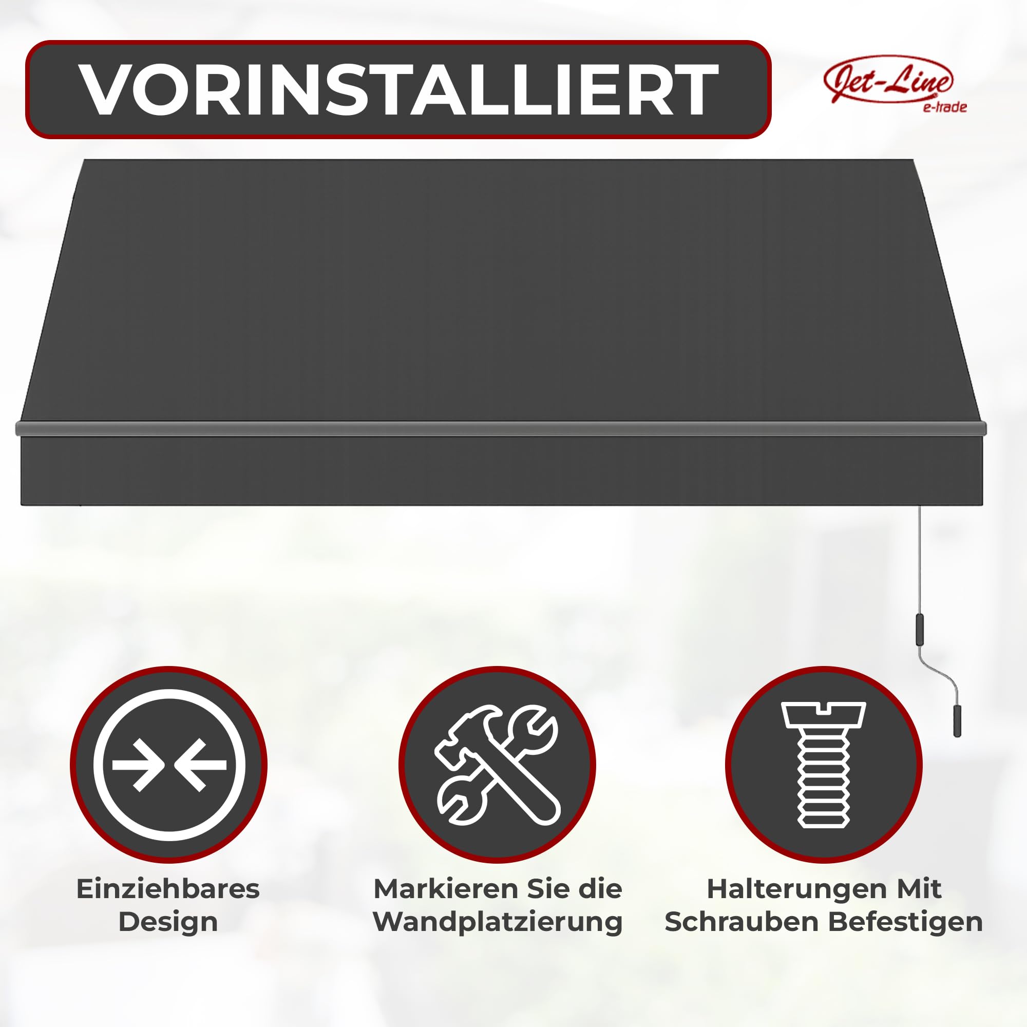 Jet-Line Markise 2,95 x 2 m in Anthrazit – Sonnenschutz mit Kurbel, UV-Schutz, wetterfest, manuell ausfahrbar, ideal für Terrasse & Balkon