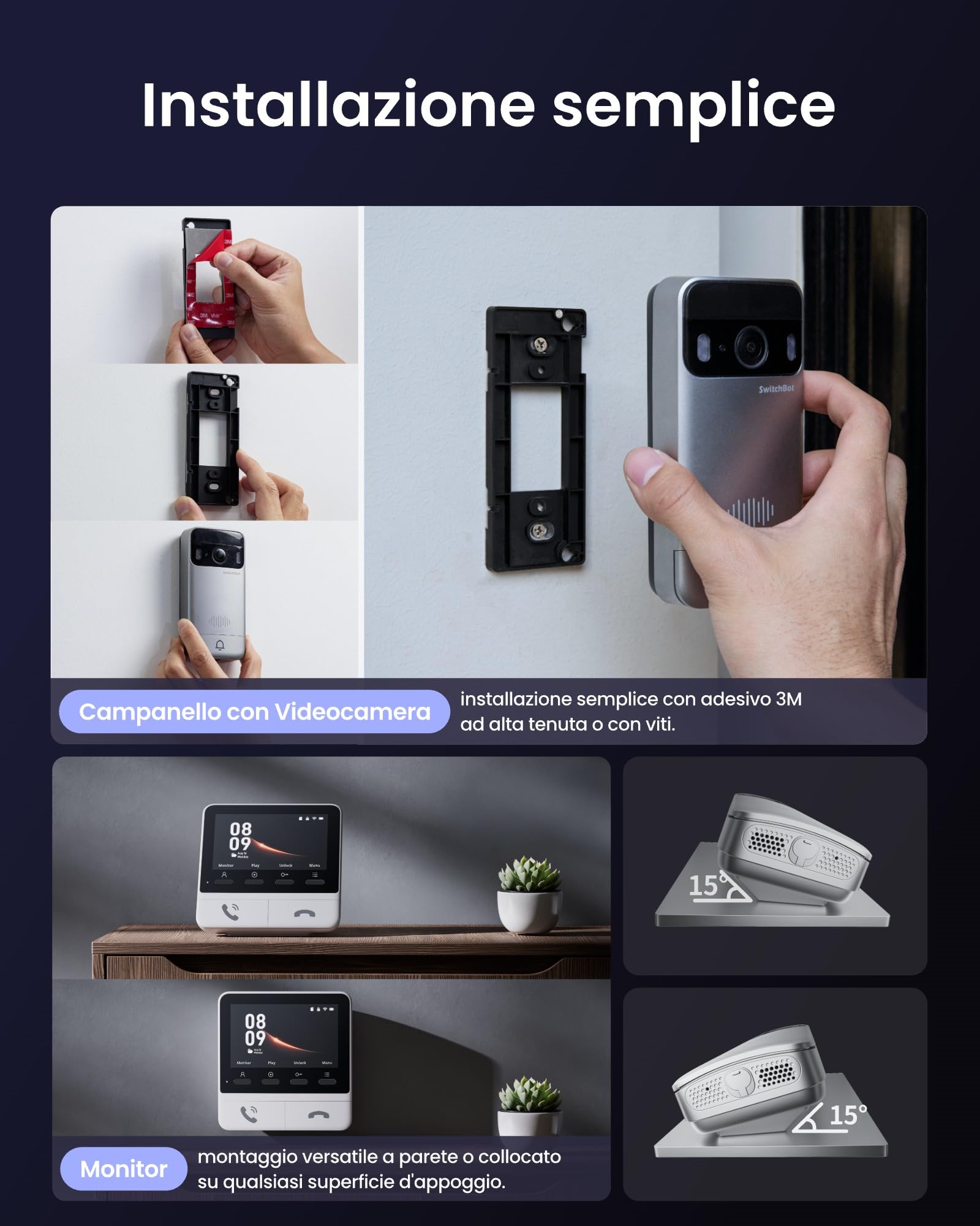 SwitchBot Videocitofono WiFi con Pannello Solare, Citofono Senza Fili da Esterno con Schermo a Colori da 4,3'', 2K Video Campanello con grandangolo di 165°, 5000 mAh, Compatibile Alexa