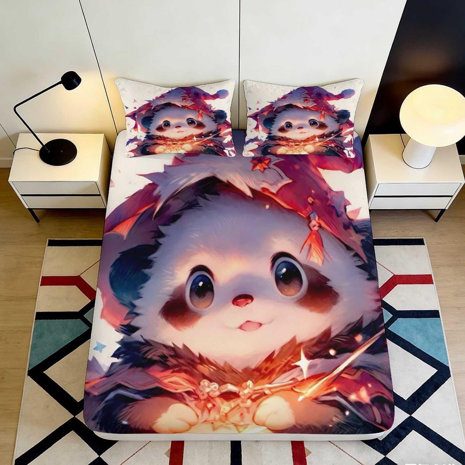 3D Printed Cute Panda Fitted Sheet Microfiber Deep Pocket Non-Slip Bedding Set for Teens Adults Panda Mattress Fitted Cover 200x200x25cm 90x200x25cm