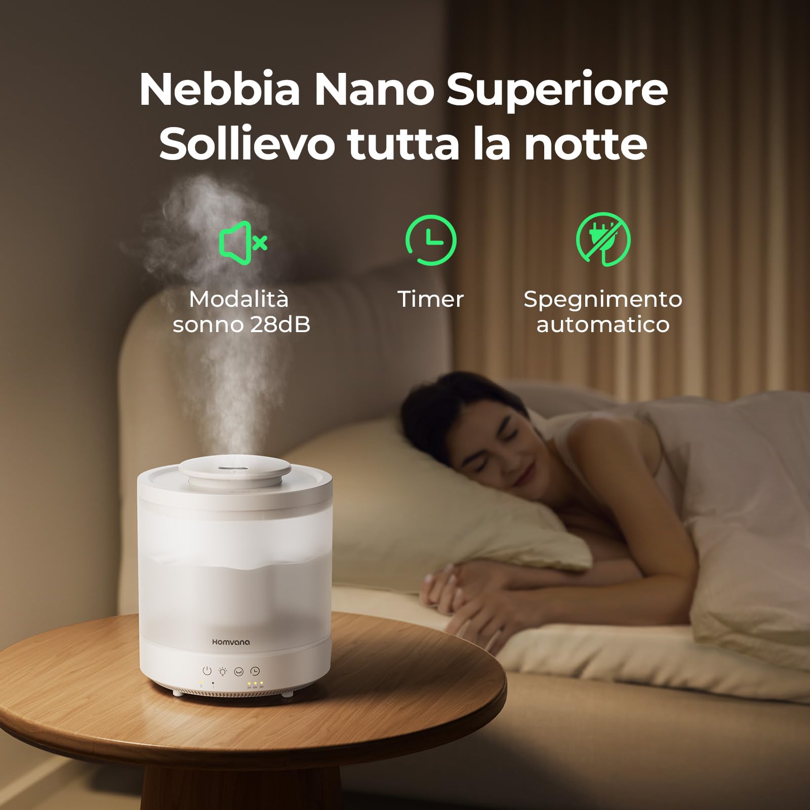 Homvana Humidificateur d'air Diffuseur 1.5L, humidificateur d'air chambre, Humidifier d'air bébé Chambre, Cool Mist, Plante, BPA Free, 7 Color Light, Office, Brumisateur Huiles Essentielles