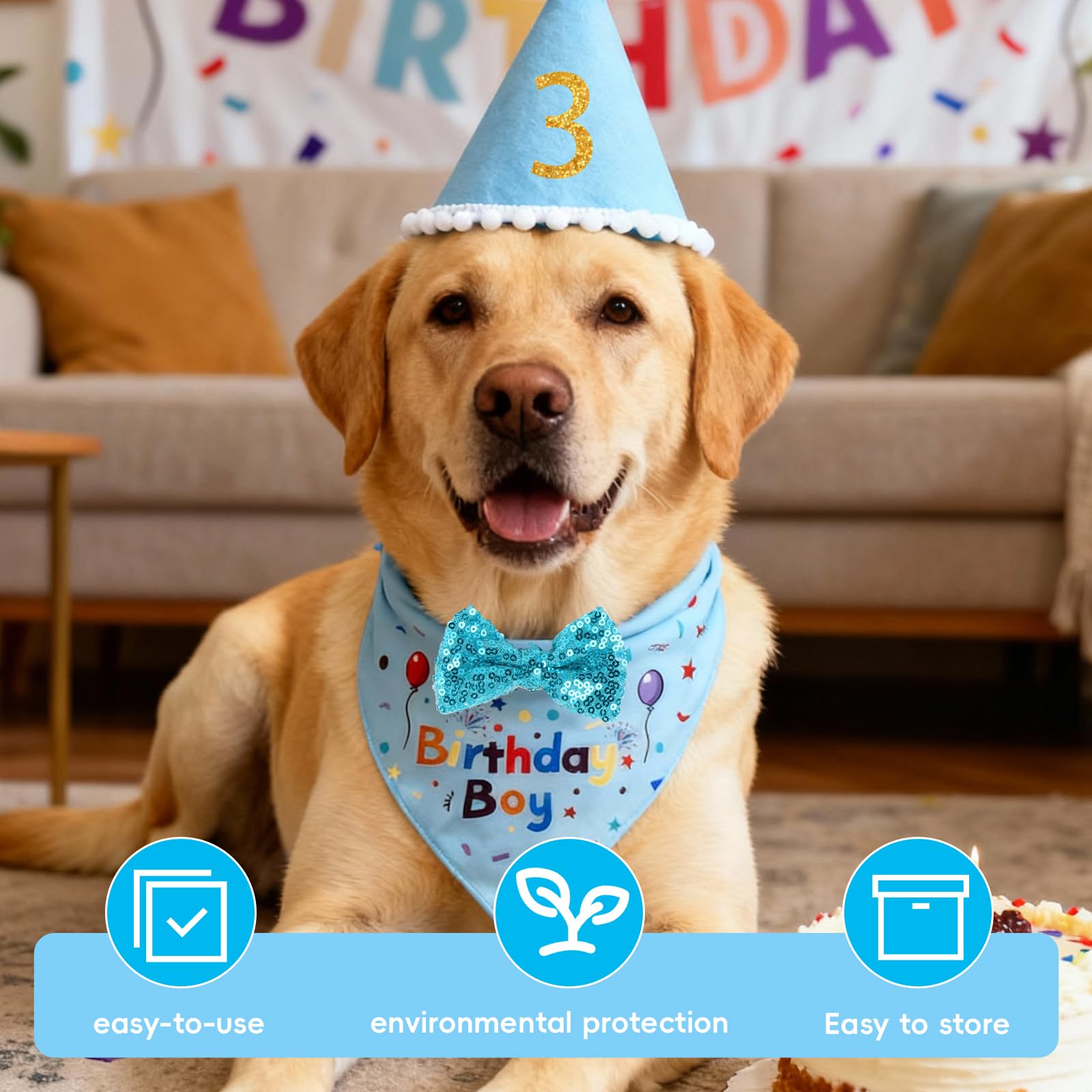 1 Set Decorazioni per Compleanno Cane, Bandana Cane, Sciarpa e Cappellino da Festa per Cani, Bavaglino per Cani per Compleanno, Accessori per Cappello di Compleannos (blu)