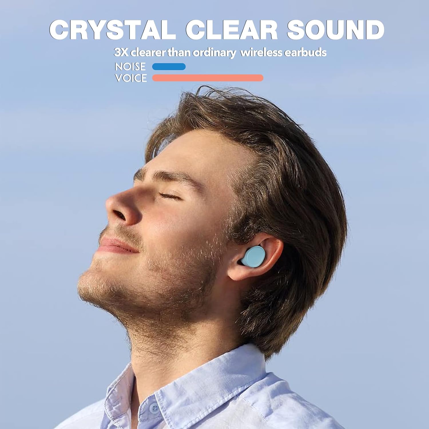 KOSETON E9 True Wireless Earbuds, Baby Blue – Wireless in-Ear Headphones for Running and Sport – Bluetooth Earbuds with a Comfortable, Secure Fit, 30 Hour Battery, Great Sound