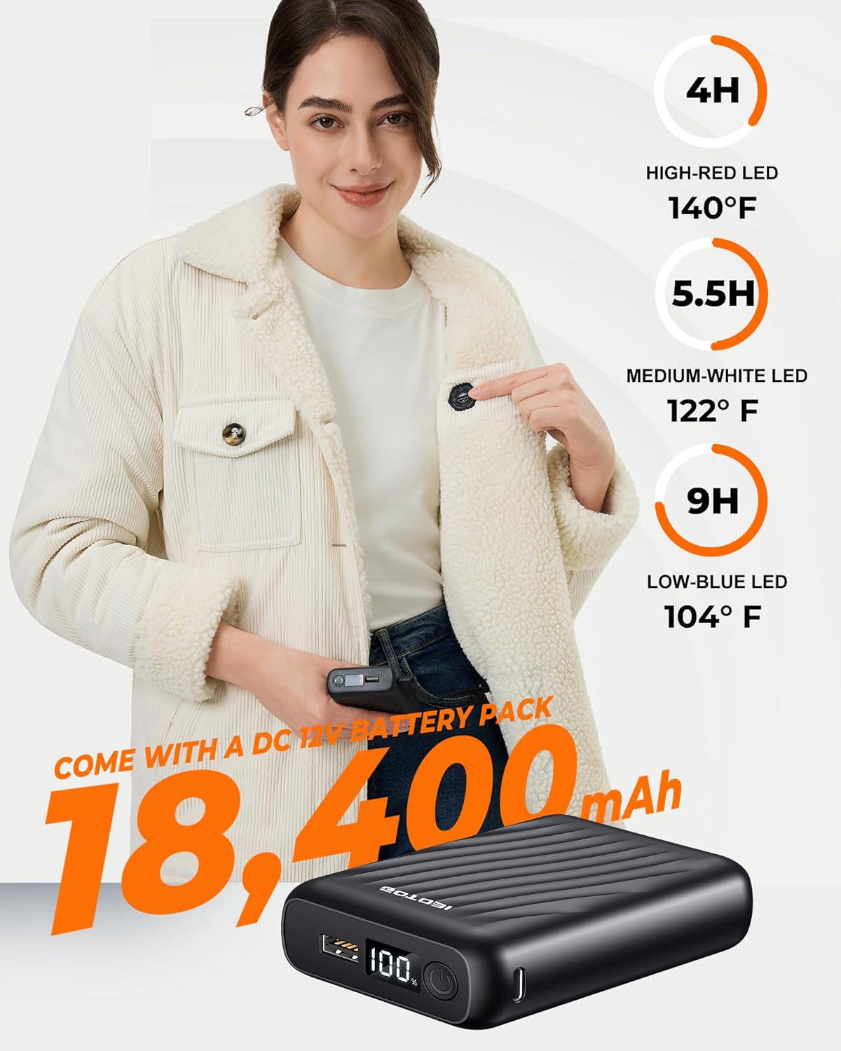 Graphene Heated Jackets for Women with 12V 18400mAh Battery Pack, womens heated jacket with Sherpa Fleece Lined - Image 4