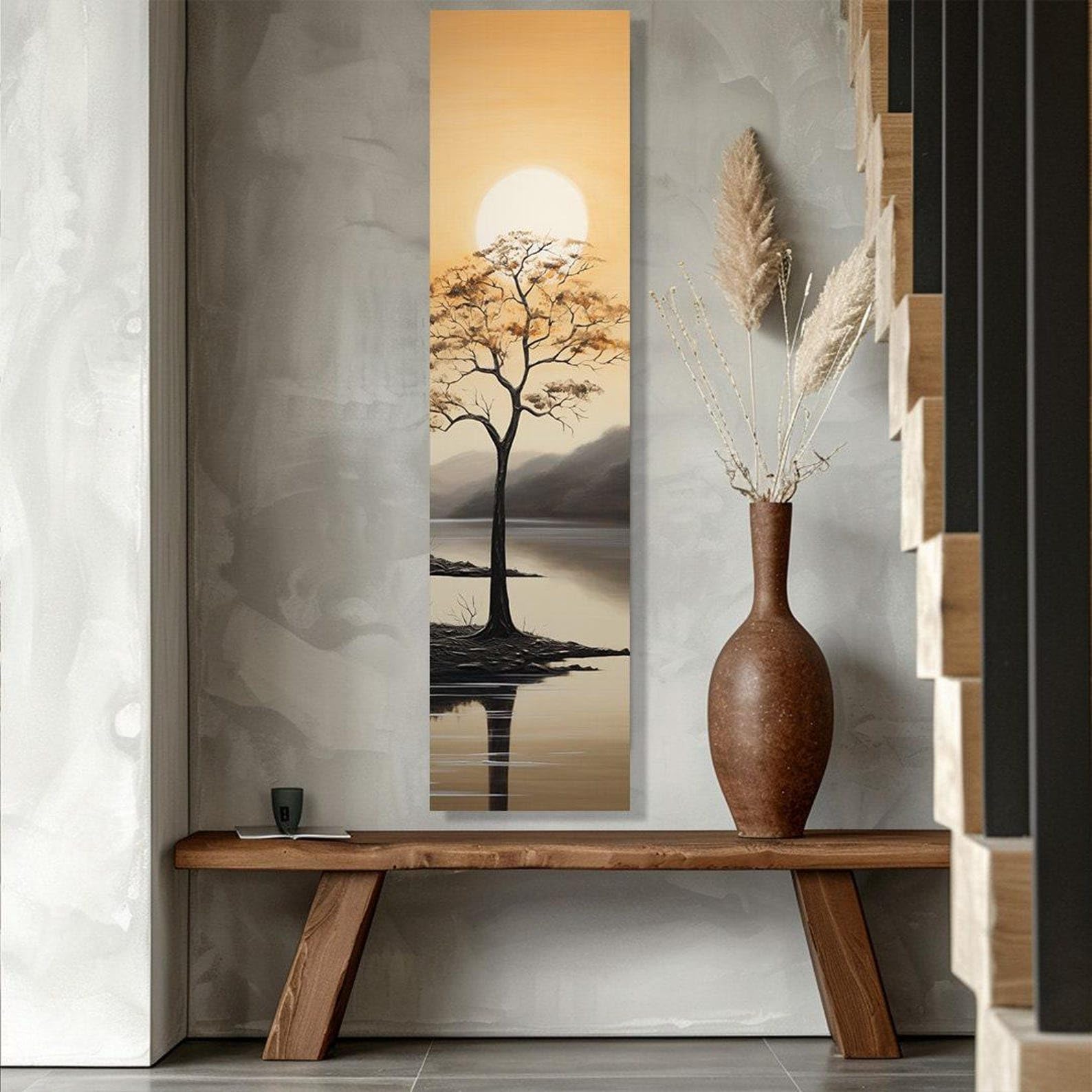 YUSUZHU Quadro murale con albero lungo e stretto, Quadro su tela alto e stretto, Quadro verticale lungo, Stampa su tela di grandi dimensioni, Paesaggio su tela (30x90 cm/Cornice interna)