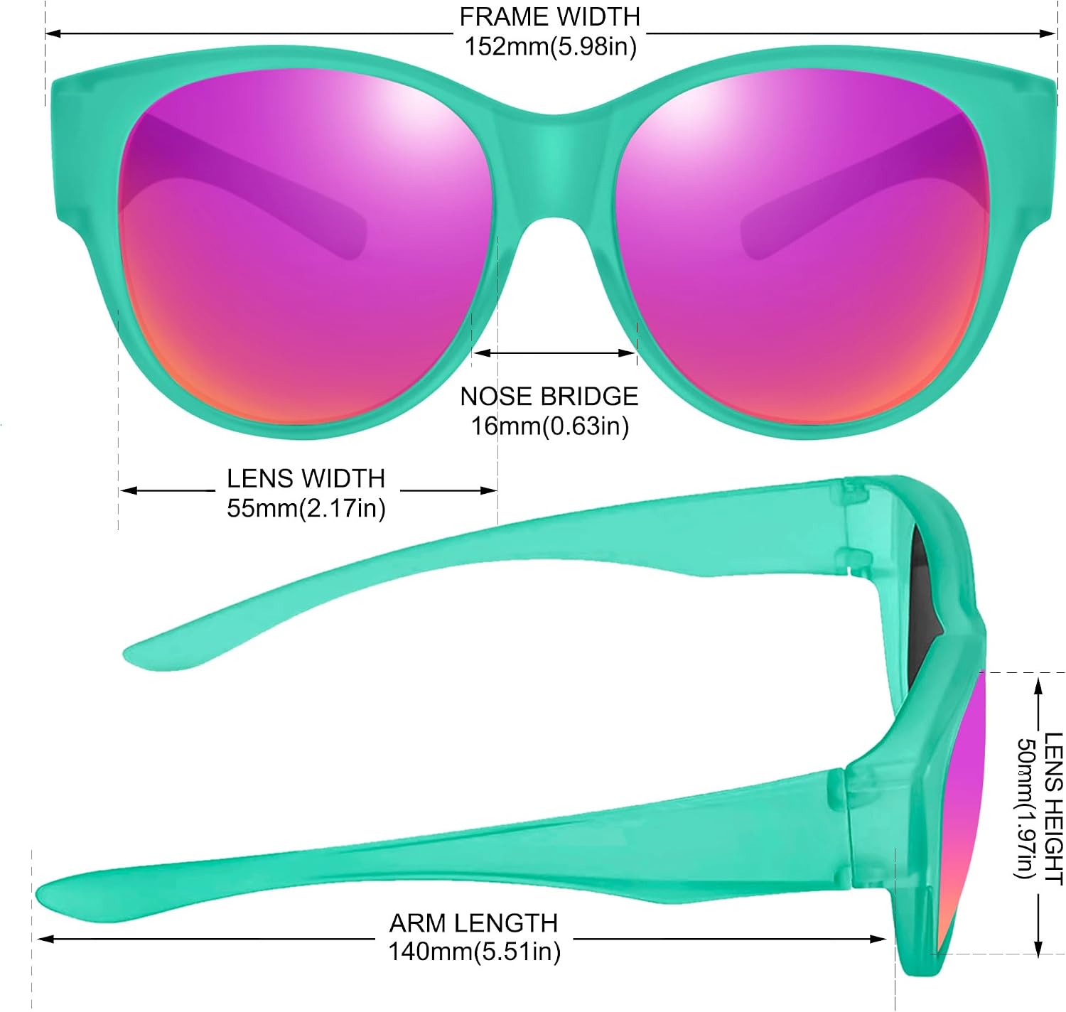 Polarized Sunglasses Over Glasses Women, Oversized Cat Eye Trendy Sun Shades UV400 Protection