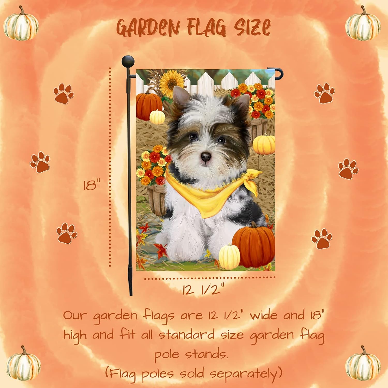 Doggie of the Day Fall Autumn Greeting Biewer Dog Garden Flags- Outdoor Double Sided Garden Yard Porch Lawn Spring Decorative Vertical Home Flags 12 1/2"w x 18"h - GFLAG55613