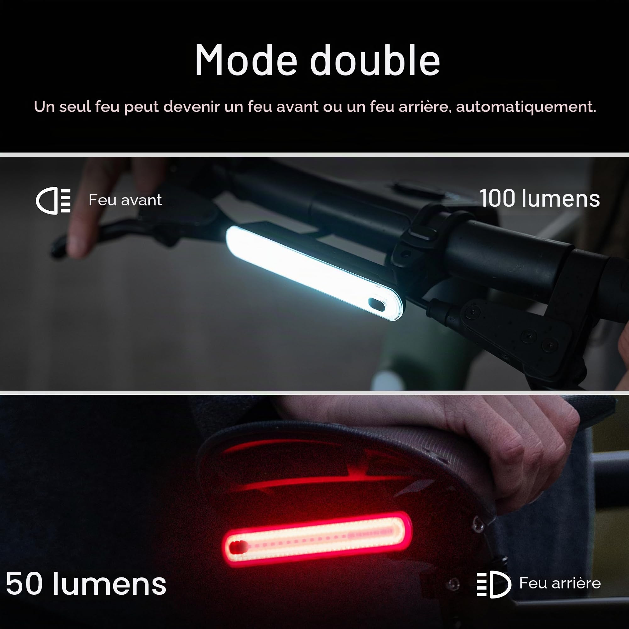 UNIT 1 Smart Light Pro Dual Feux Vélo avec Étui de Charge | Feux avant & arrière, synchronisés pour clignotants & feu stop