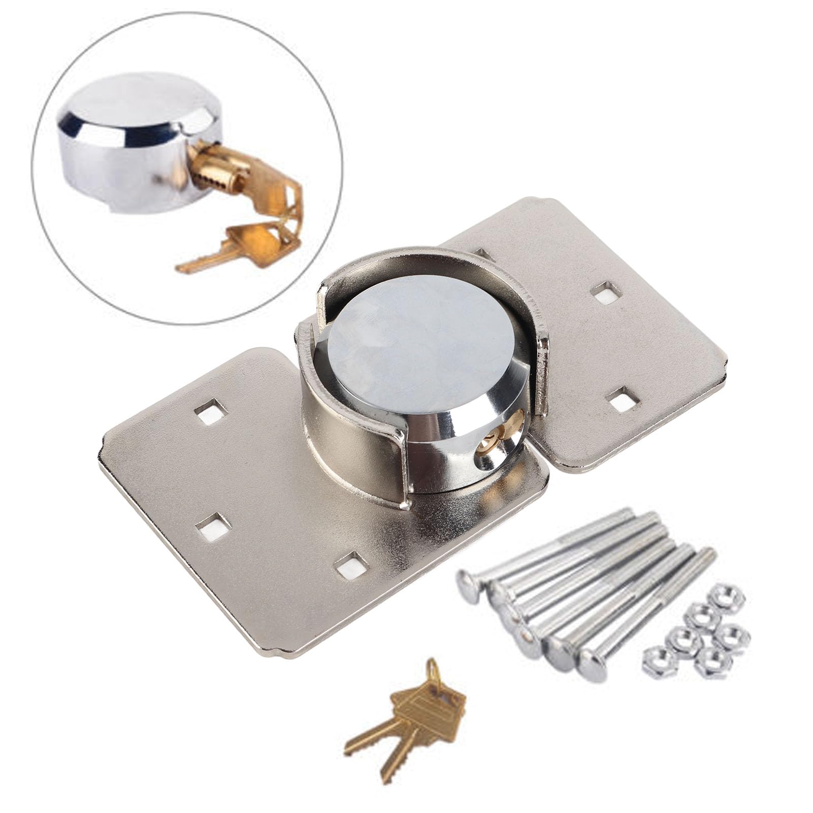 PUSOKEI Set di Cerniere per Lucchetto di Sicurezza con Grillo in Acciaio da 73 Mm |Serratura per Porta del Garage per Carichi Pesanti con 2 Chiavi