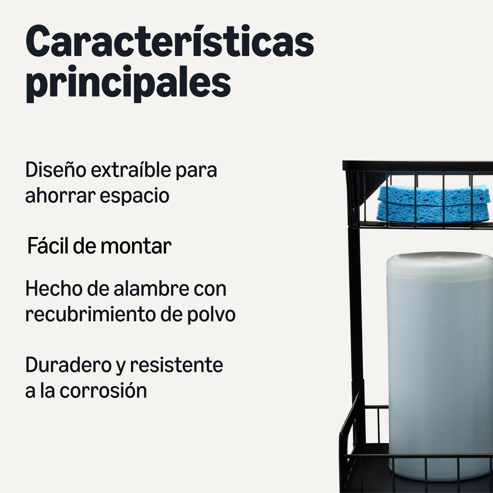 Amazon Basics Organizador para Debajo del Fregadero con Revestimientos para Bandejas, en Forma de L, Organizador Extraíble para Armarios, Bandeja Inferior Deslizante, Paquete de 2, Negro