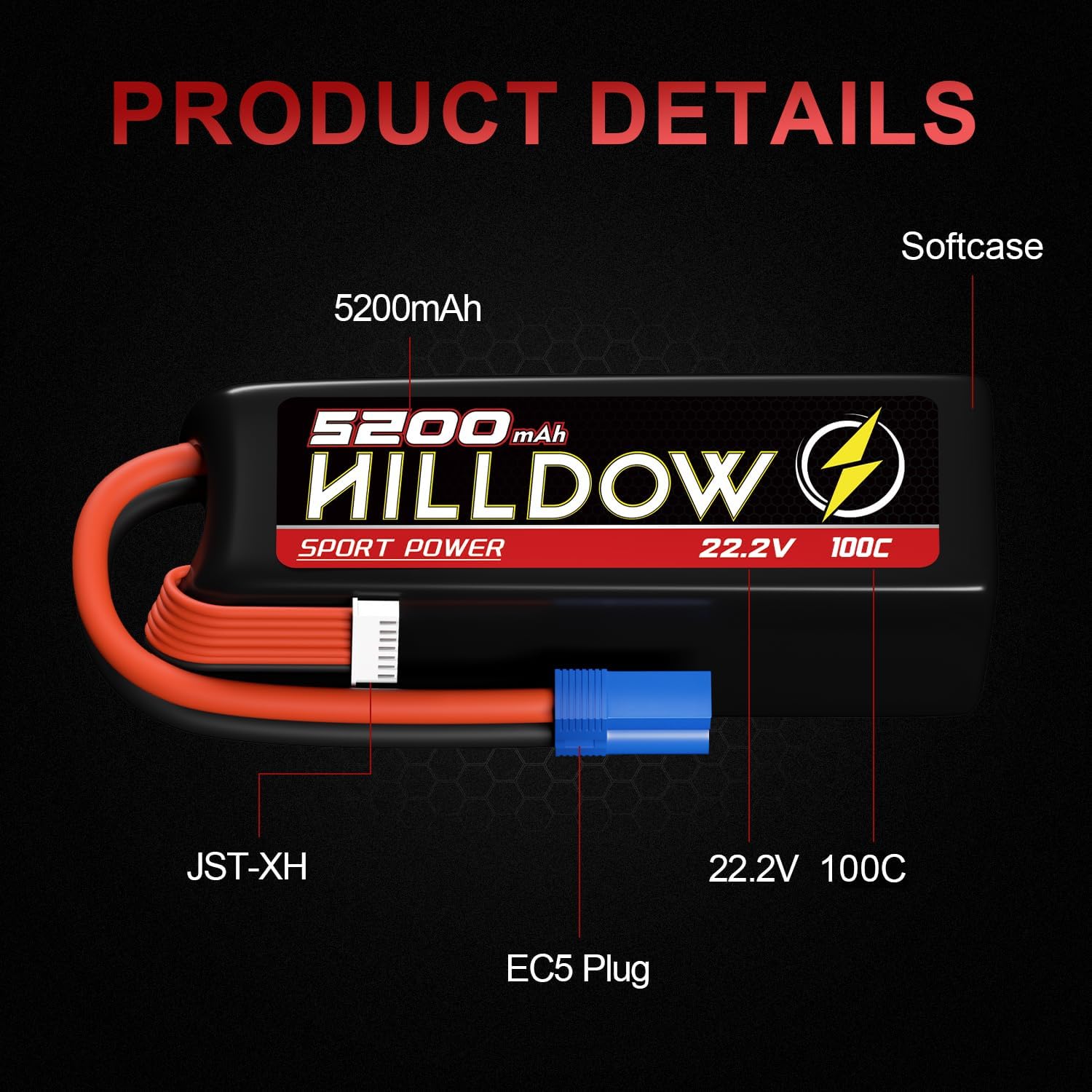 22.2V 6S Lipo Battery 100C 5200mAh Soft Case RC Battery with EC5 Plug for RC Car Truck RC Boat RC Airplane Helicopter Quadcopter - Image 5