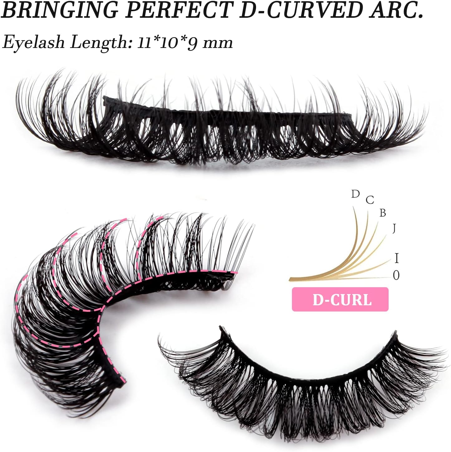 False Eyelashes Mink Lashes, 8 works Dramatic D-Curly Natural Fluffy Fake Lashes (025), 8 pair (Pack of 1) - Image 4