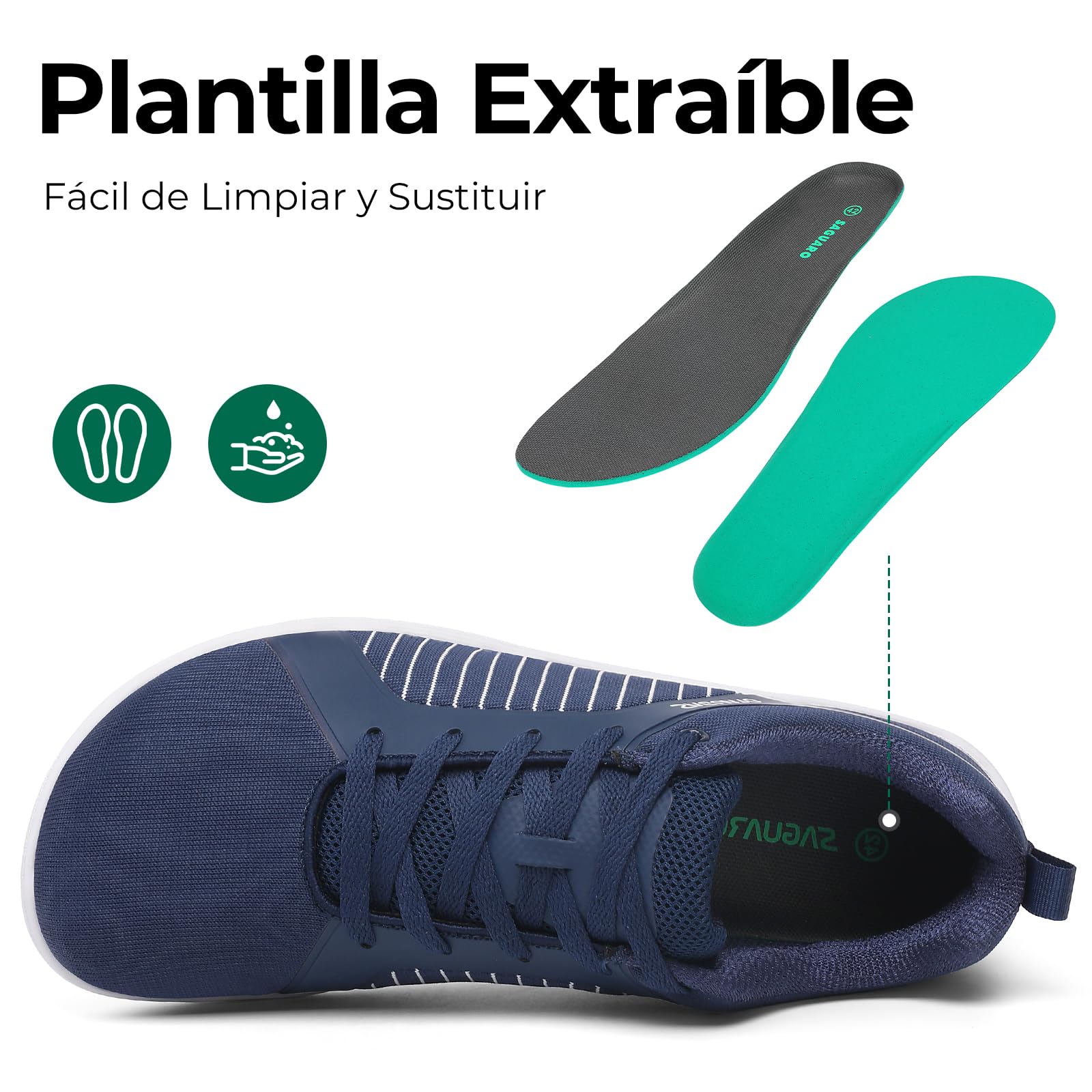 SAGUARO Hombre Zapatillas Barefoot Casual con Puntera Ancha para Uso Diario en Ciudad,Escuela y Viaje Gr.36-48