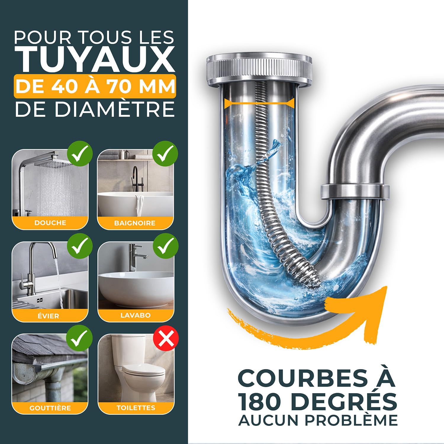 Meisterfaktur Spirale de nettoyage de tuyaux [7,5 mètres] – avec tambour en acier – Spirale idéale pour un nettoyage écologique des tuyaux – La spirale de tuyau pour les vrais bricoleurs (7,5 mètres)