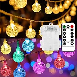 Mocalido 40ft Globe String Lights Battery Operated Outdoor, 80 LEDs Hanging Lights with Remote, Warm White & Multicolor Waterproof Fairy Lights for Outside Indoor Camping Tent Decor