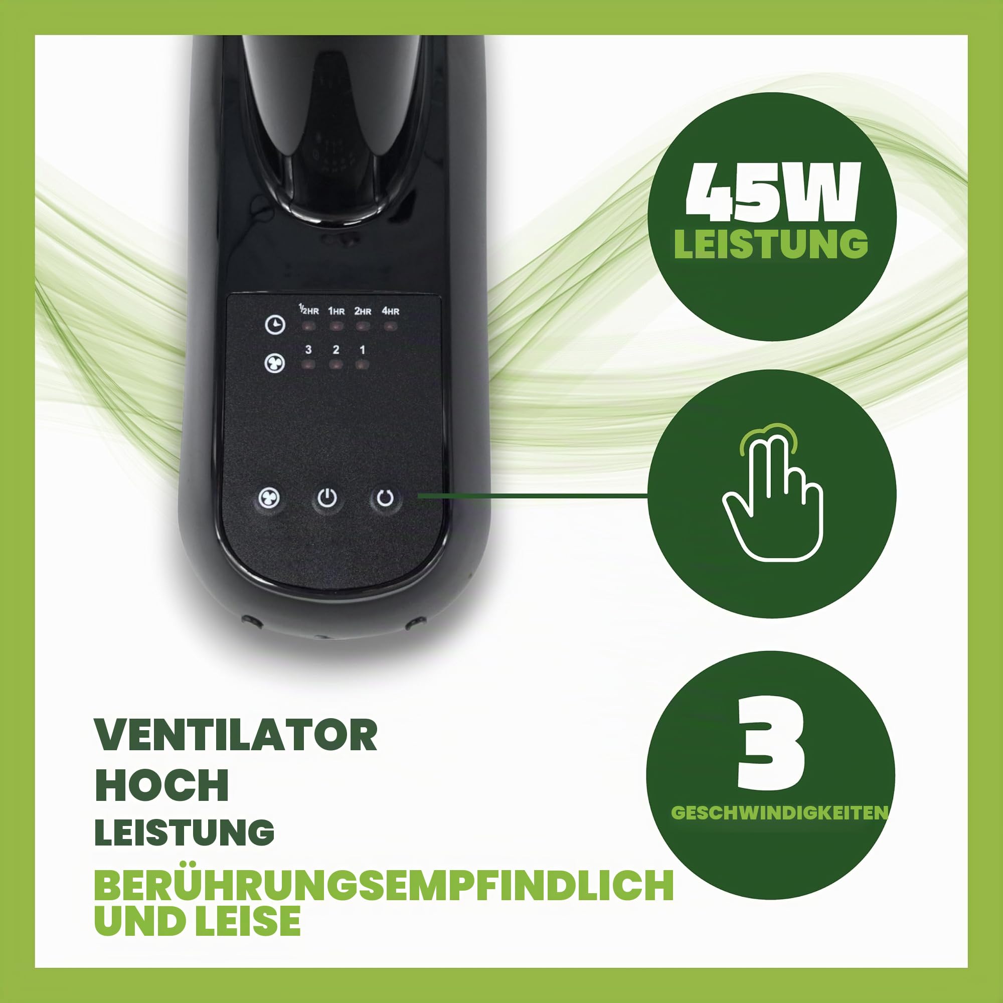 GROWMANIA Wandventilator, schwarz, mit Fernbedienung, 45 W, mit 3 Geschwindigkeitsstufen und Oszillation 90°, Fernbedienung