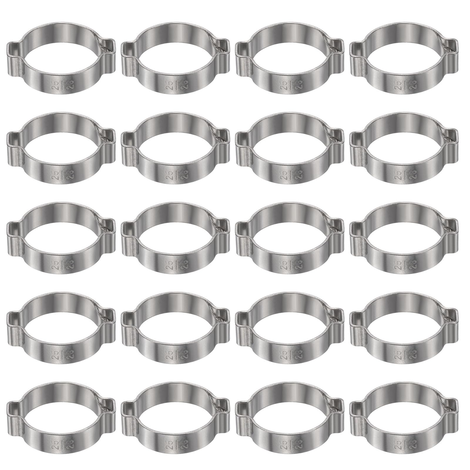 Collier de serrage double oreille 25-28mm inox 304 pour tuyau de carburant x20
