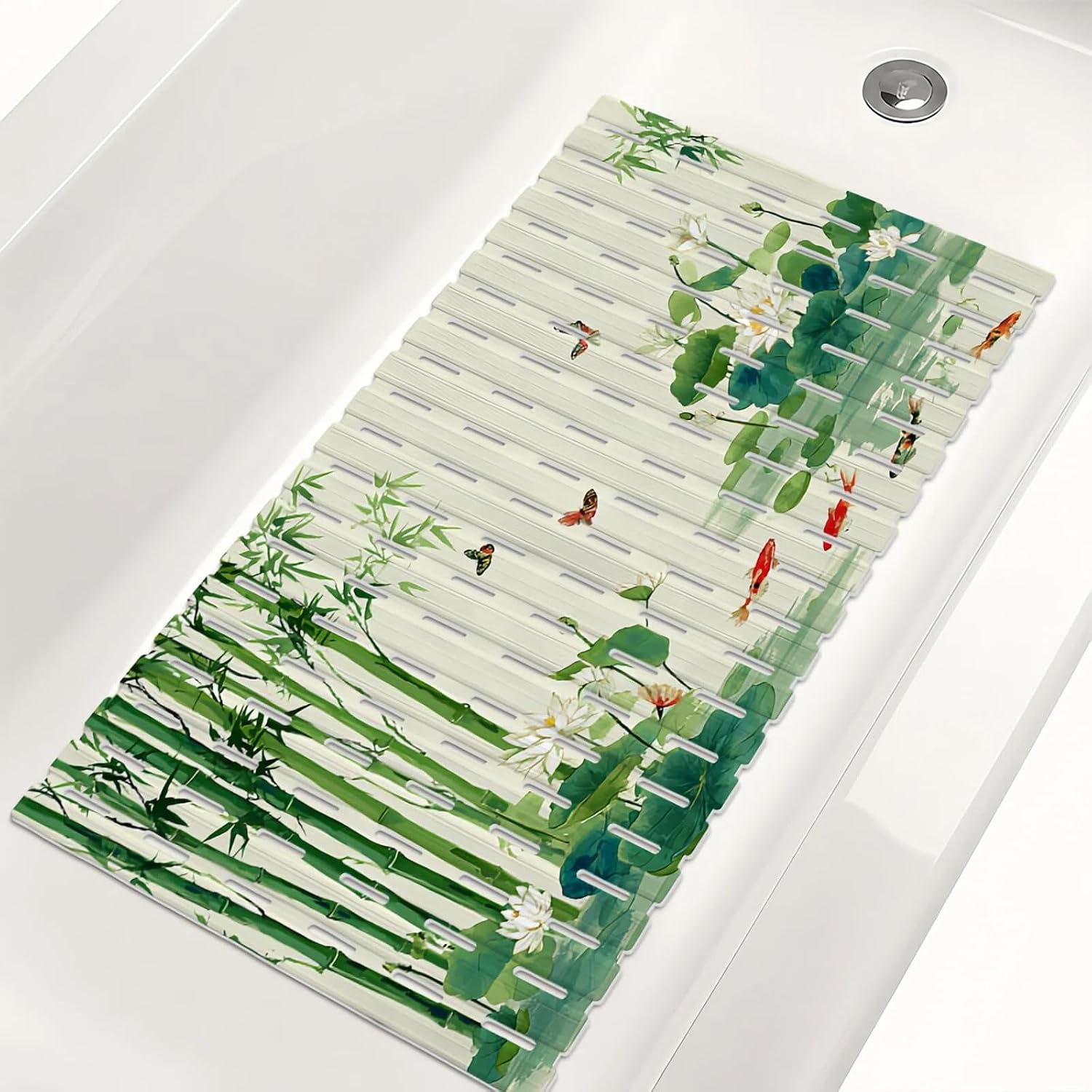 Bathtub Mat Non Slip, Shower Mats for Inside Shower with Suction Cups and Drain Holes, 27x15 Inch Bath Mat for Tub Non Slip, Quick Dry & Easy to Cut, Washable Bath Mats for Bathroom, Jellyfish