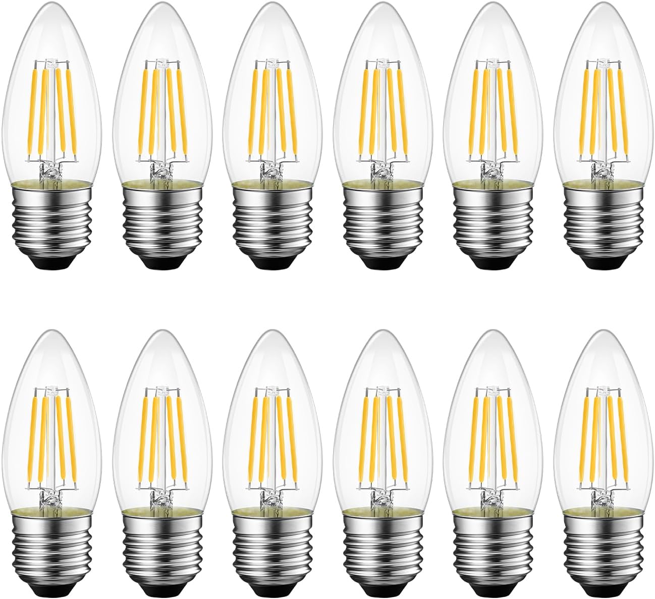 ANWIO 12 Pack Clear B11 Candle Light Bulb Indoor LED Filament Chandelier Candelabra Bulb Dimmable Warm White LED Bulbs 2700K 4.5W(60W Equivalent) E26 Medium Base Decorative Lightbulbs