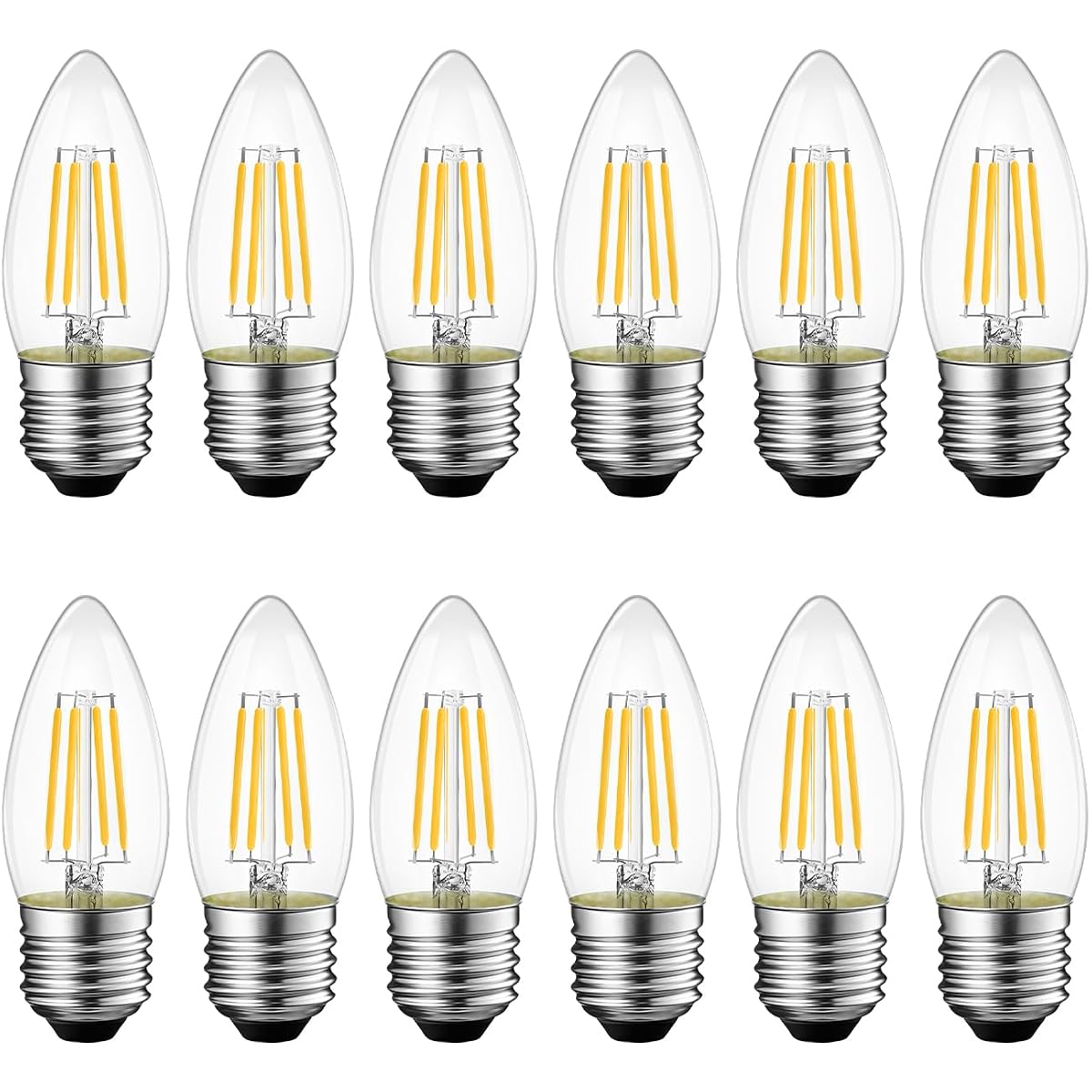 Anwio 12 Pack B11 Led Filament Bulb E26 Candelabra Base 4.5W(60W Equivalent),