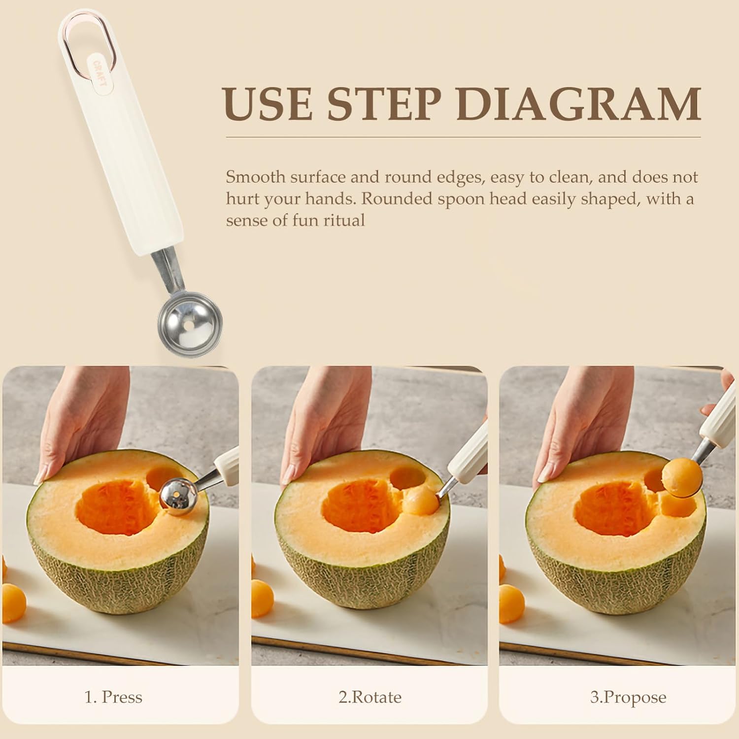 Stainless Steel Melon Ball Maker Scoop with Comfortable Grip Handle