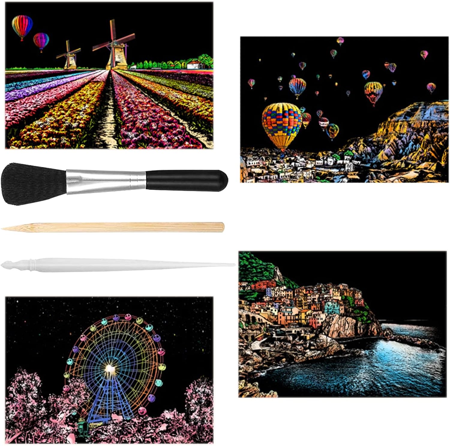 4 Pcs Scratch And Sketch Art Paper, Rainbow Scratch Art City Landscape