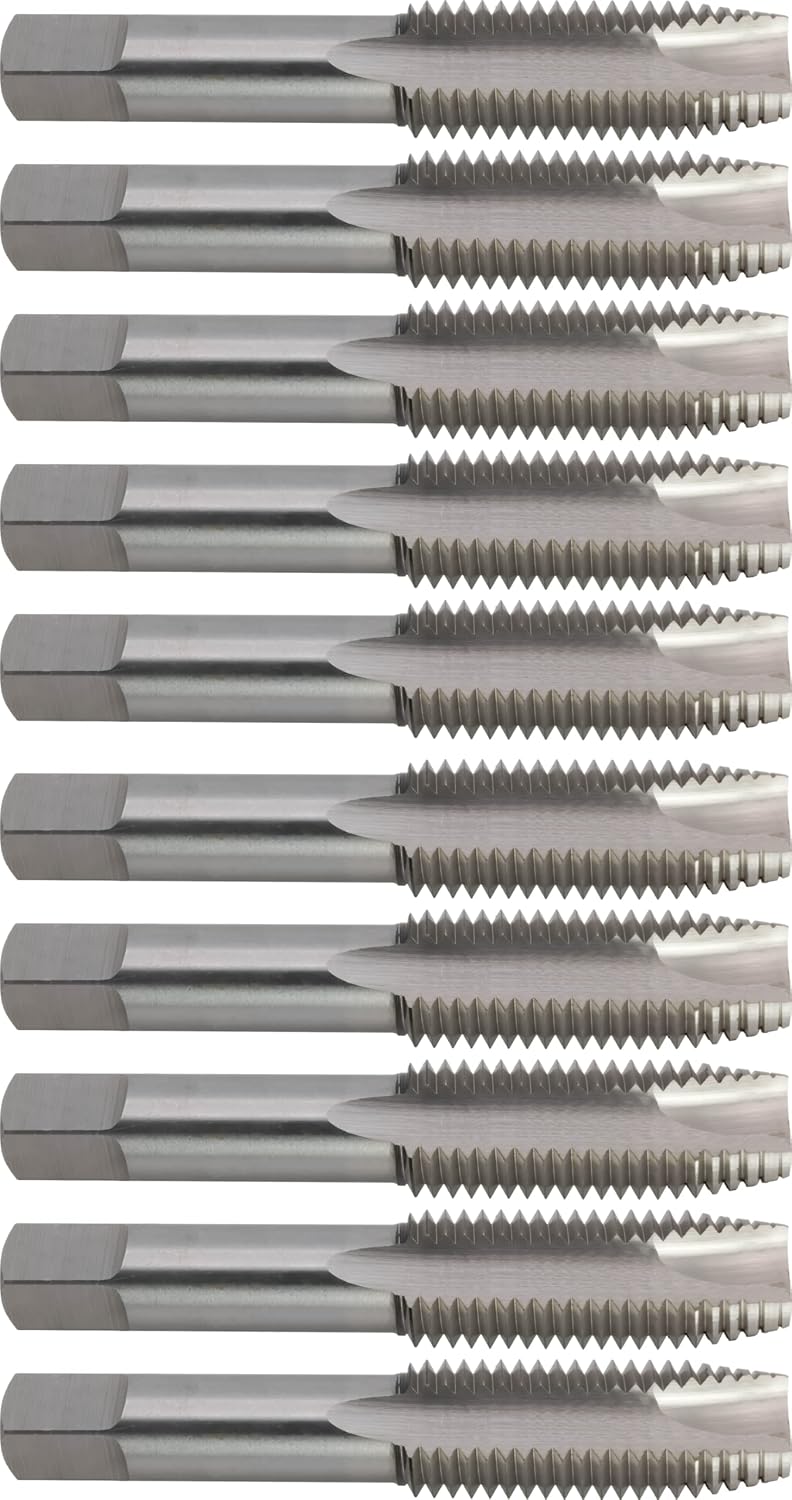 10 pcs M2 High-Speed Steel Spiral Point Taps, 3/4-10 UNC, Plug Chamfer, H4, 3 Flute, Bright (Uncoated) Finish