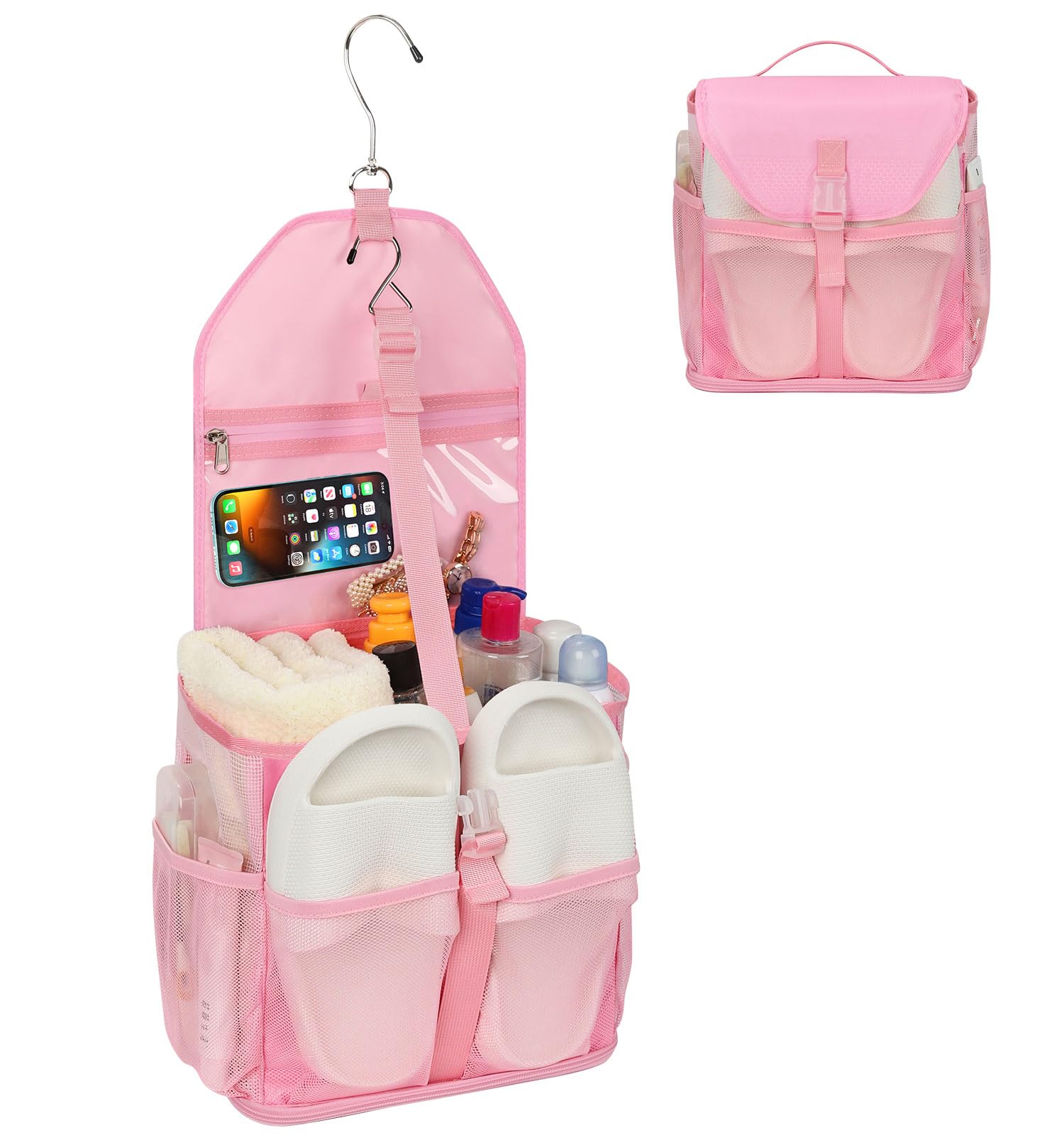 Ethereal Pink Hanging Mesh Shower Caddy Portable for College Dorm Room Essentials Large Capacity Shower Bag for Guys