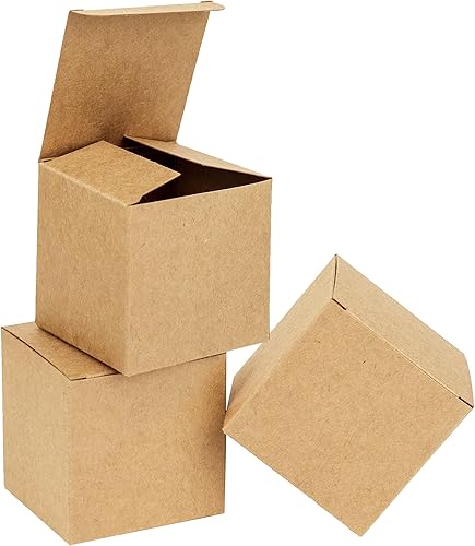 25 cajas de regalo pequeñas de papel Kraft, cajas de regalo de 2.75 x 2.75 x 2.75 pulgadas, cajas de regalo de papel con tapas, caja de dulces para