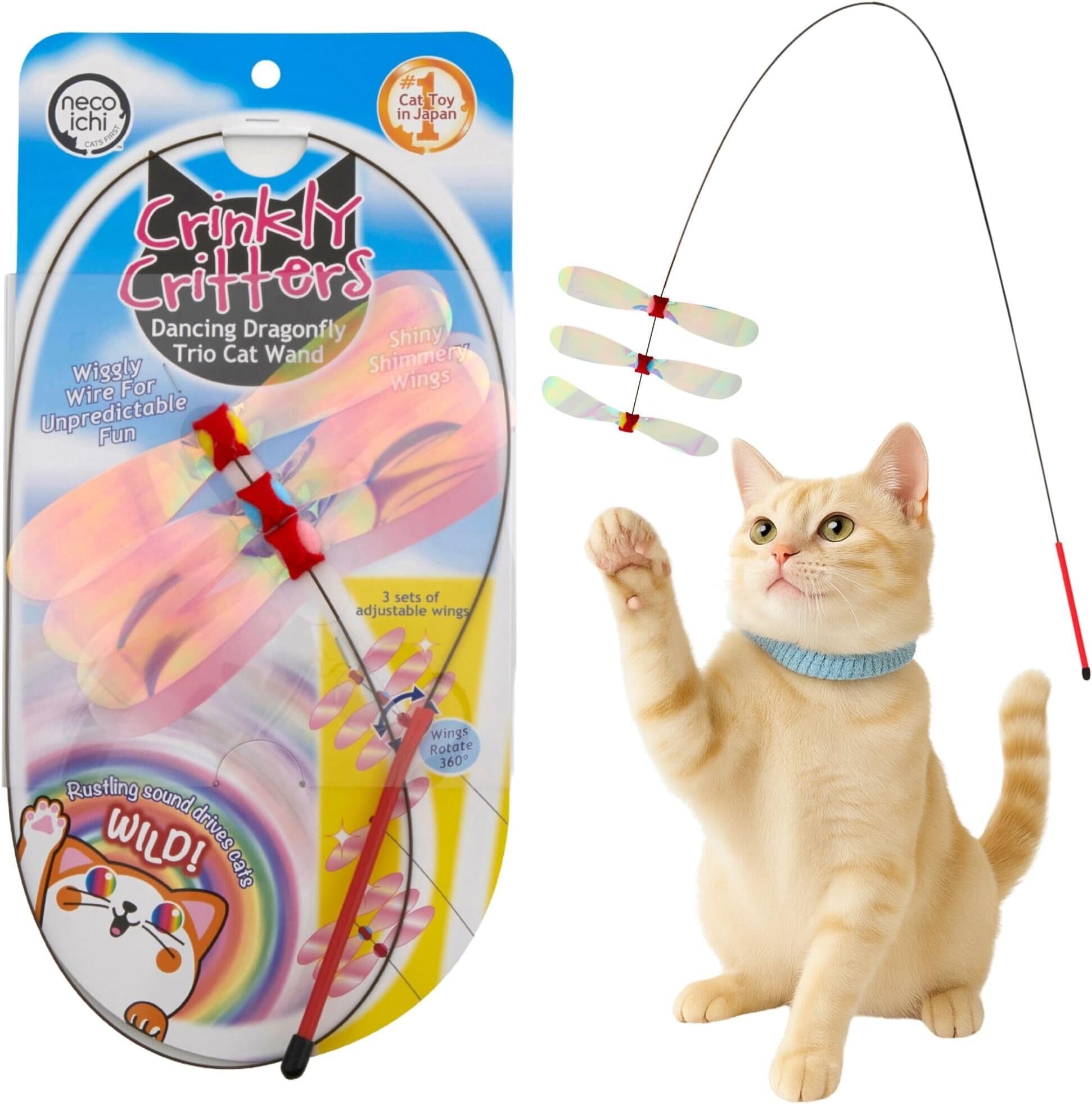 ็ซๅฃฑ NECOICHI Crinkly Critters Dancing Dragonfly Trio Wire Cat Wand No.1 Selling Cat Toy in Japan