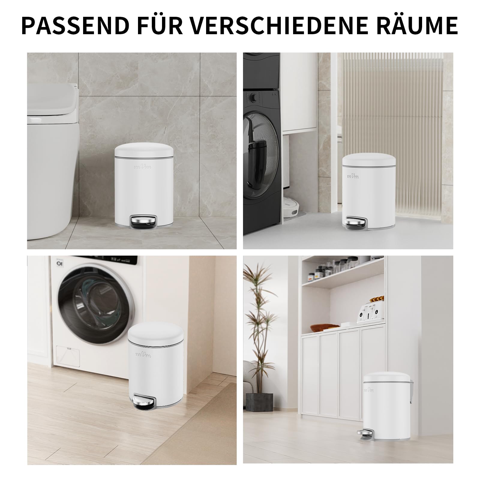 mVm Mülleimer Küche 20L, Mülleimer mit Deckel, Weiß | Soft-Close, Herausnehmbarem Inneneimer, Fingerabdrucksicher & Geruchsdicht, Edelstahl, für Küche, Haus und Büro, Badezimmer
