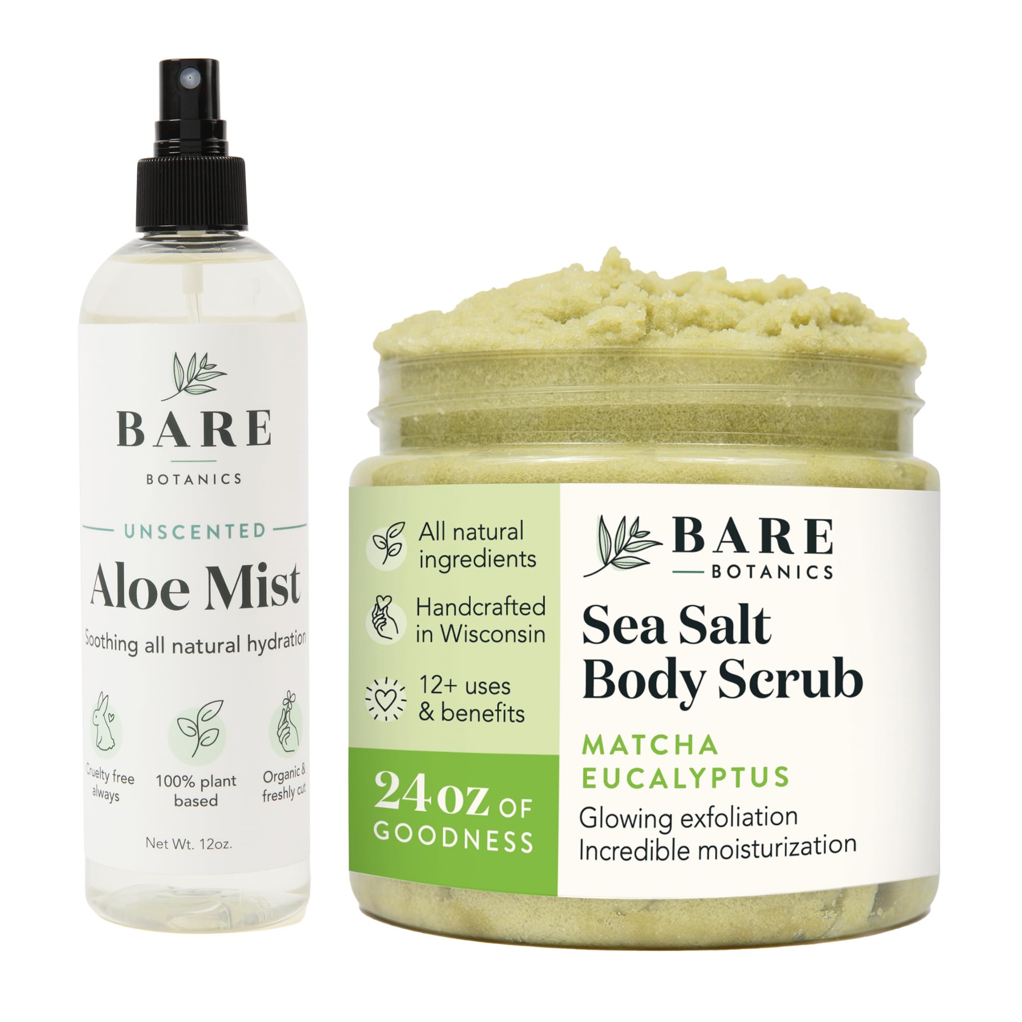 Bare Botanics Aloe Vera Mist + Matcha Eucalyptus Body Salt Scrub