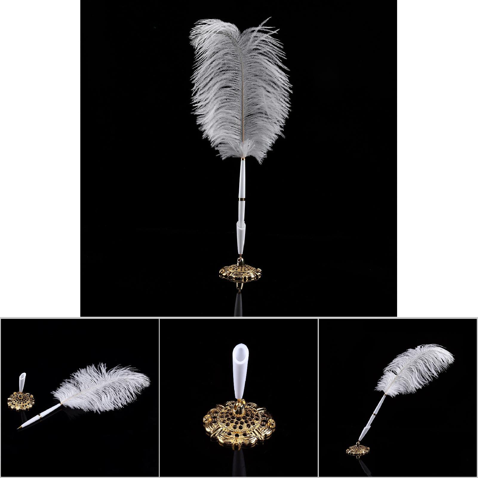 WGFOIP Ostrich Feather Pen, Gold Feather Signing Pen Swan Writting Pen with Metal Holder for Wedding Ceremony - Image 2
